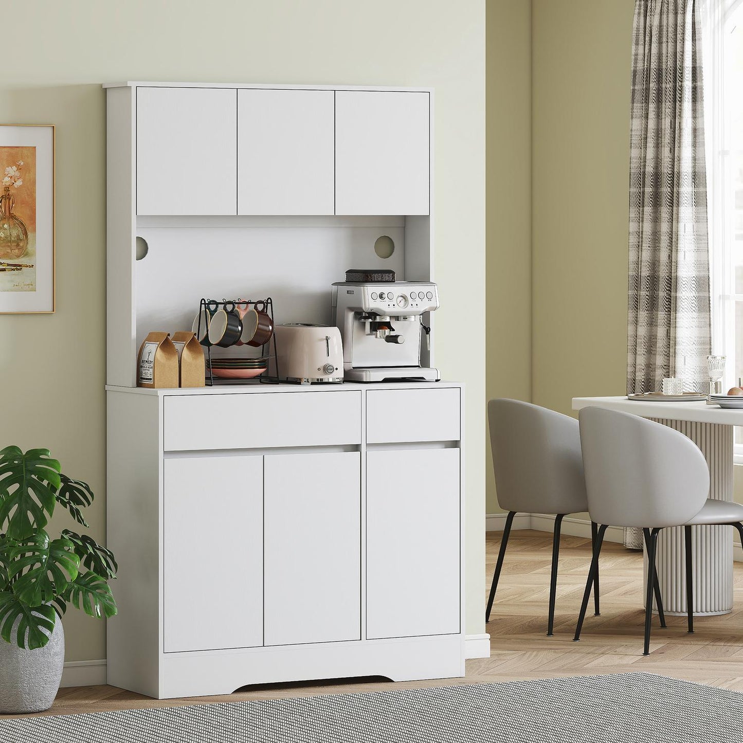 Kitchen Cabinet with Countertop, 6 Doors, 2 Drawers, White