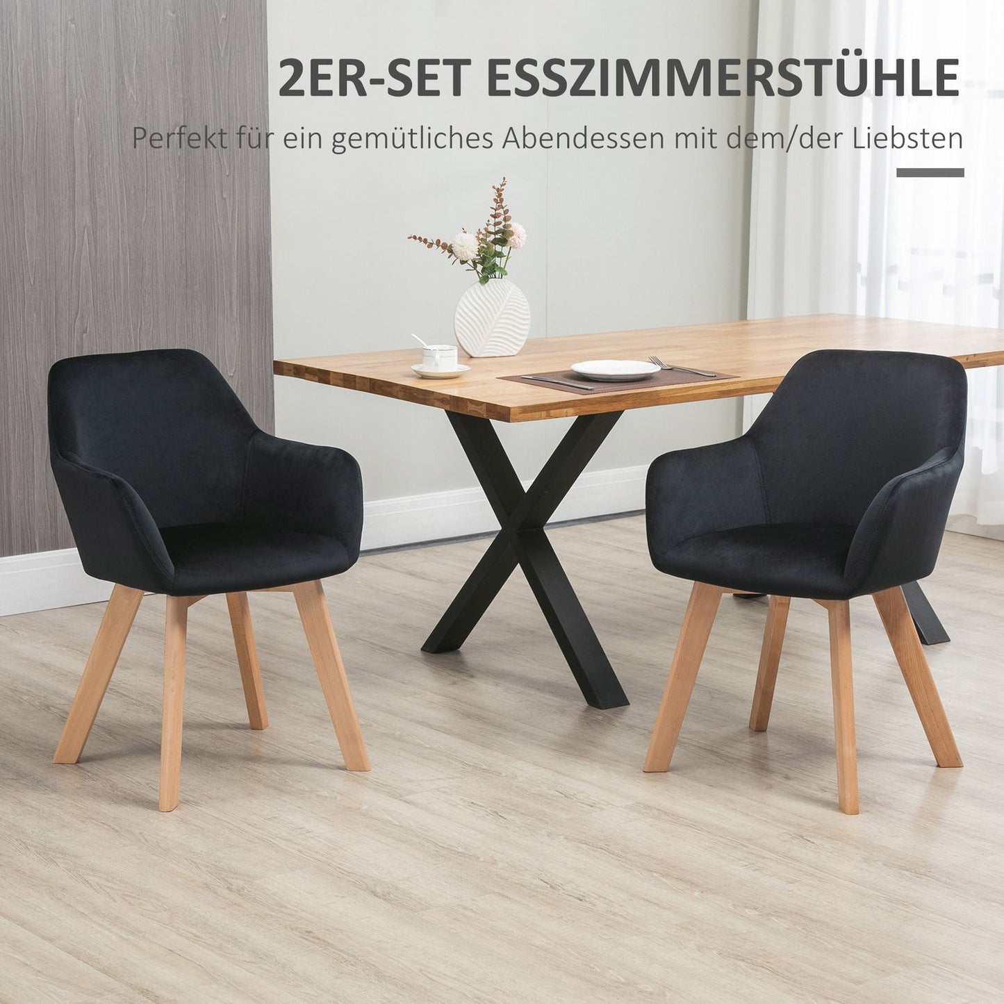 Ergonomic black kitchen chairs Set of 2, wood & polyester