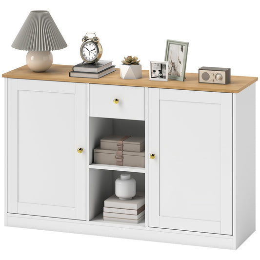 White Sideboard with Drawer and Shelves, 120cm