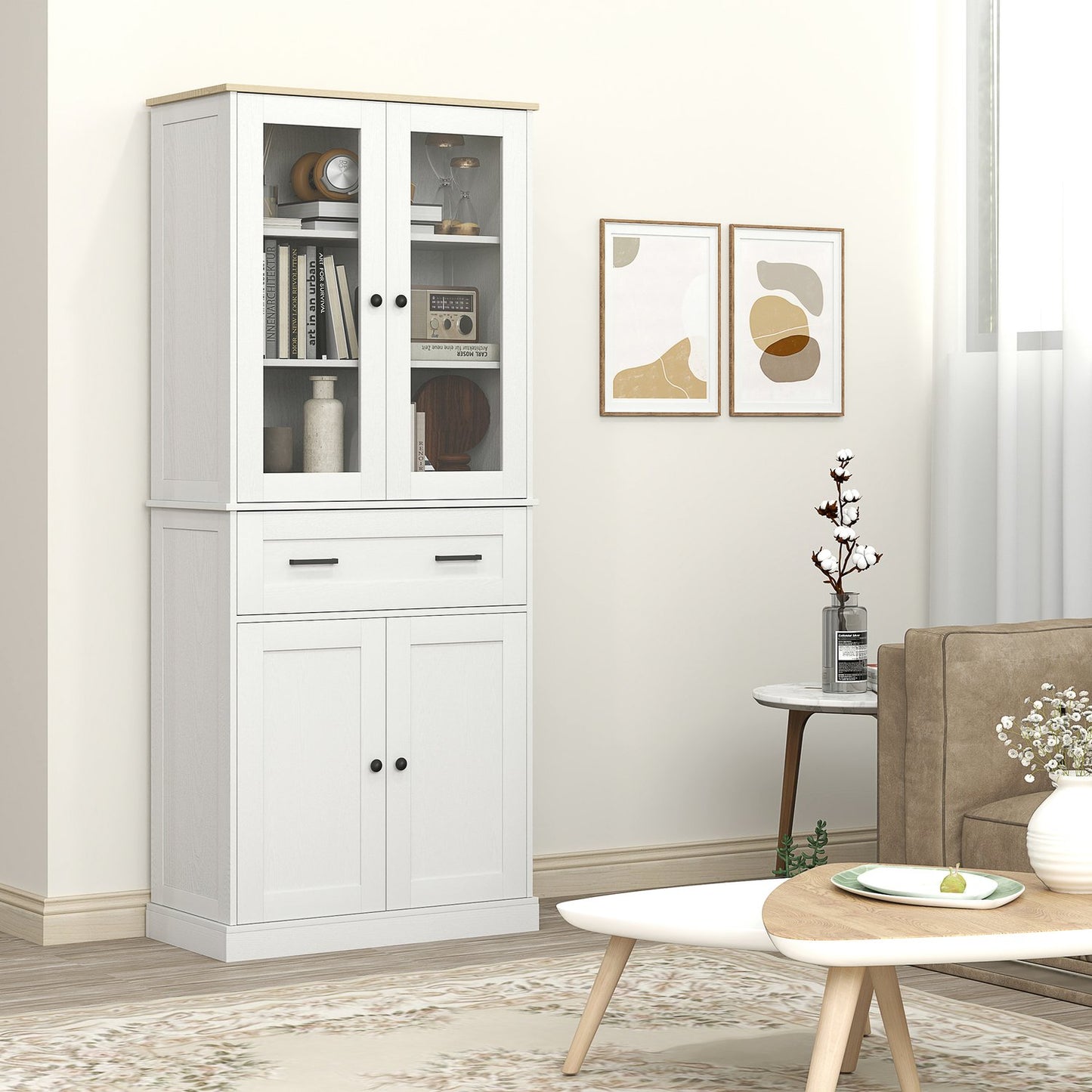 Tall kitchen cabinet, adjustable shelves, cream white