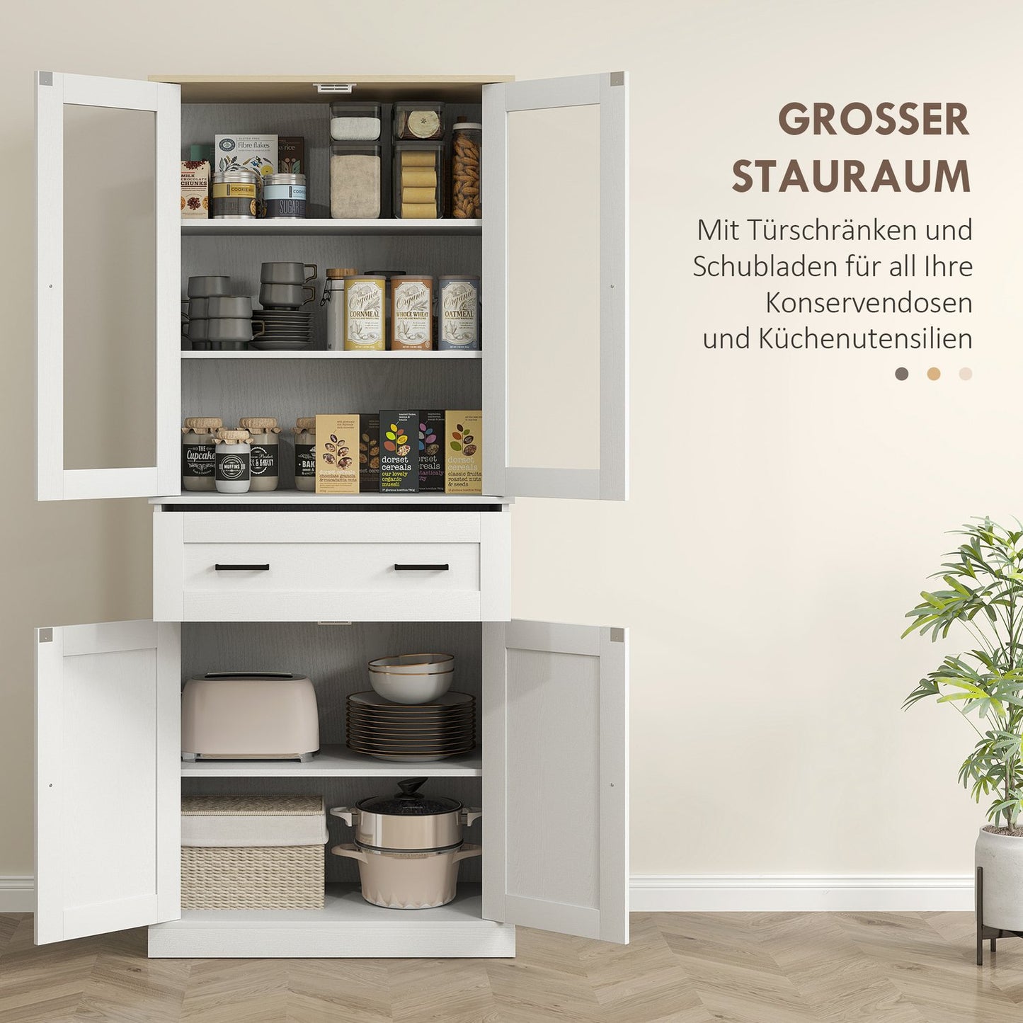 Tall kitchen cabinet, adjustable shelves, cream white