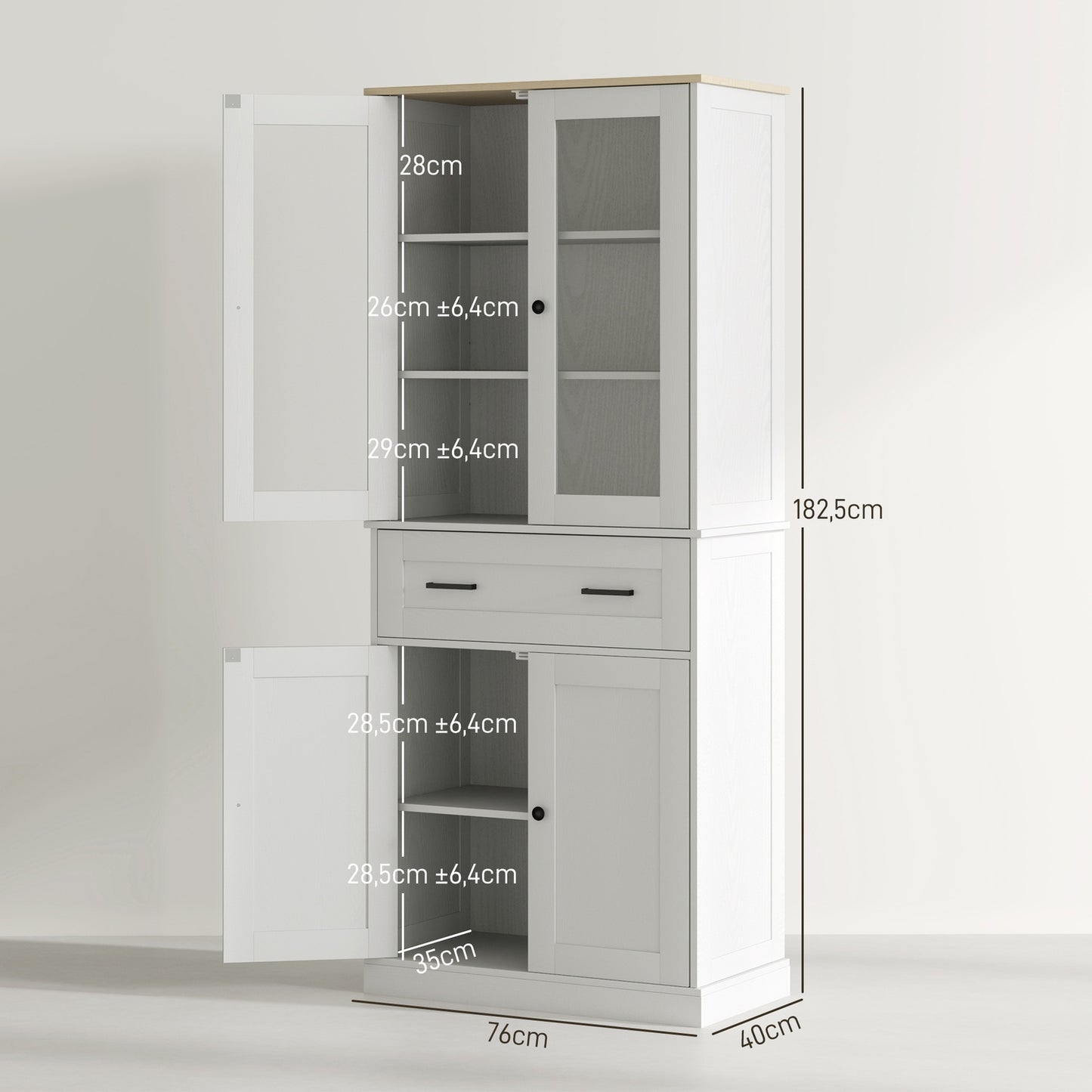 Tall kitchen cabinet, adjustable shelves, cream white