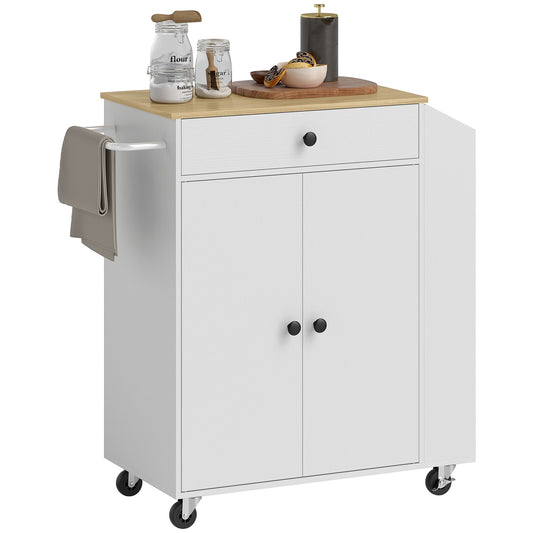 White Kitchen Trolley Island - Wheels, drawers & towel rack
