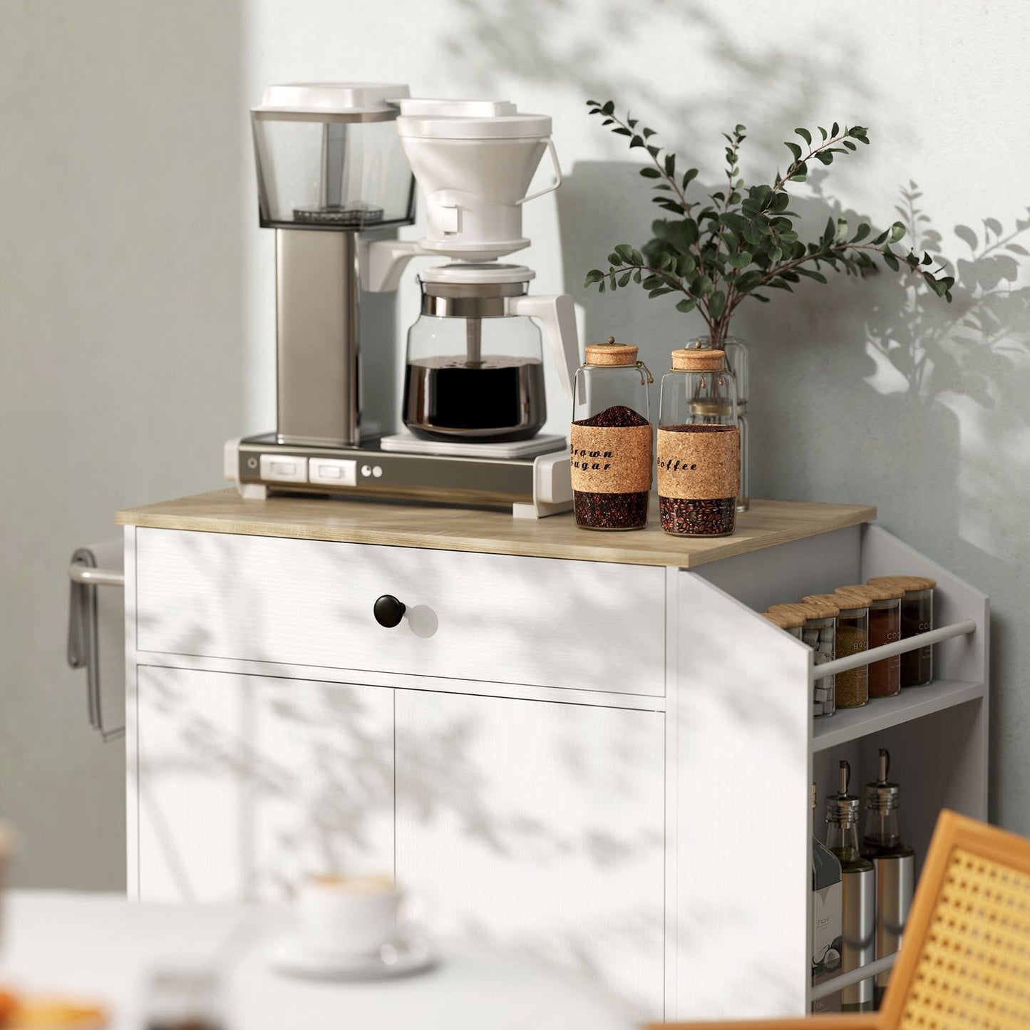 White Kitchen Trolley Island - Wheels, drawers & towel rack