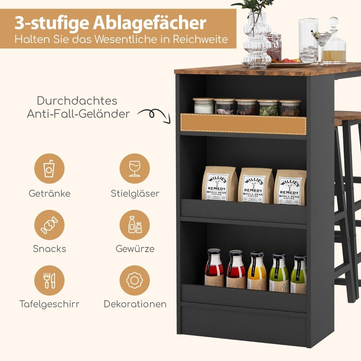 Kitchen table with 2 stools, space-saving bistro table, counter table, dining table set, bar table