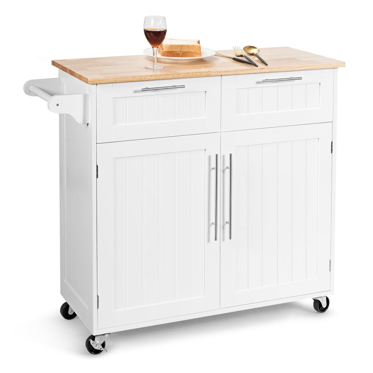 Kitchen trolley rolling serving trolley with drawers and cupboards 94 x 45.5 x 94.5 cm white