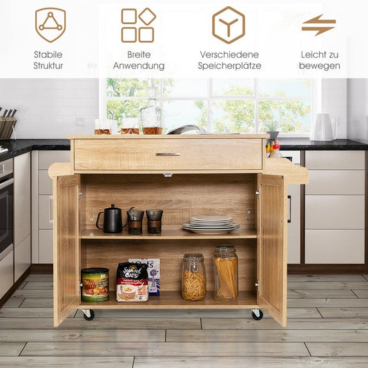 Kitchen trolley rolling storage trolley with lockable rubber wheels natural