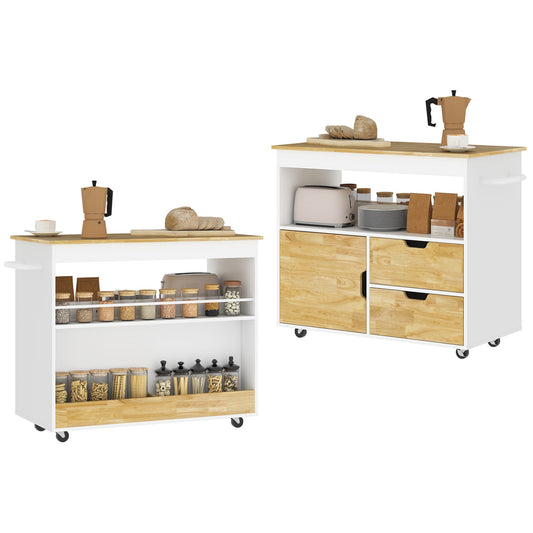 Oak Kitchen Island Trolley – Worktop, drawers, soft-close door