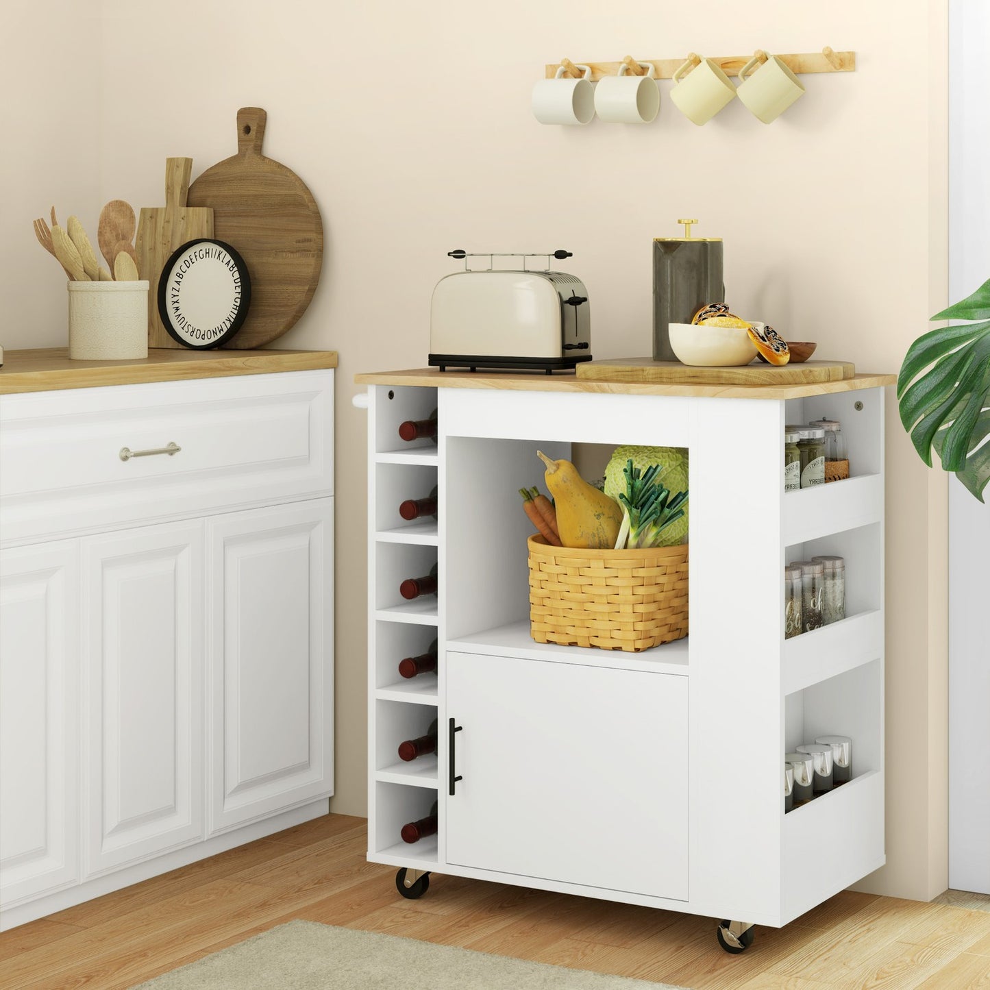 Kitchen trolley with shelves & wine rack, Oak 83x40x83cm