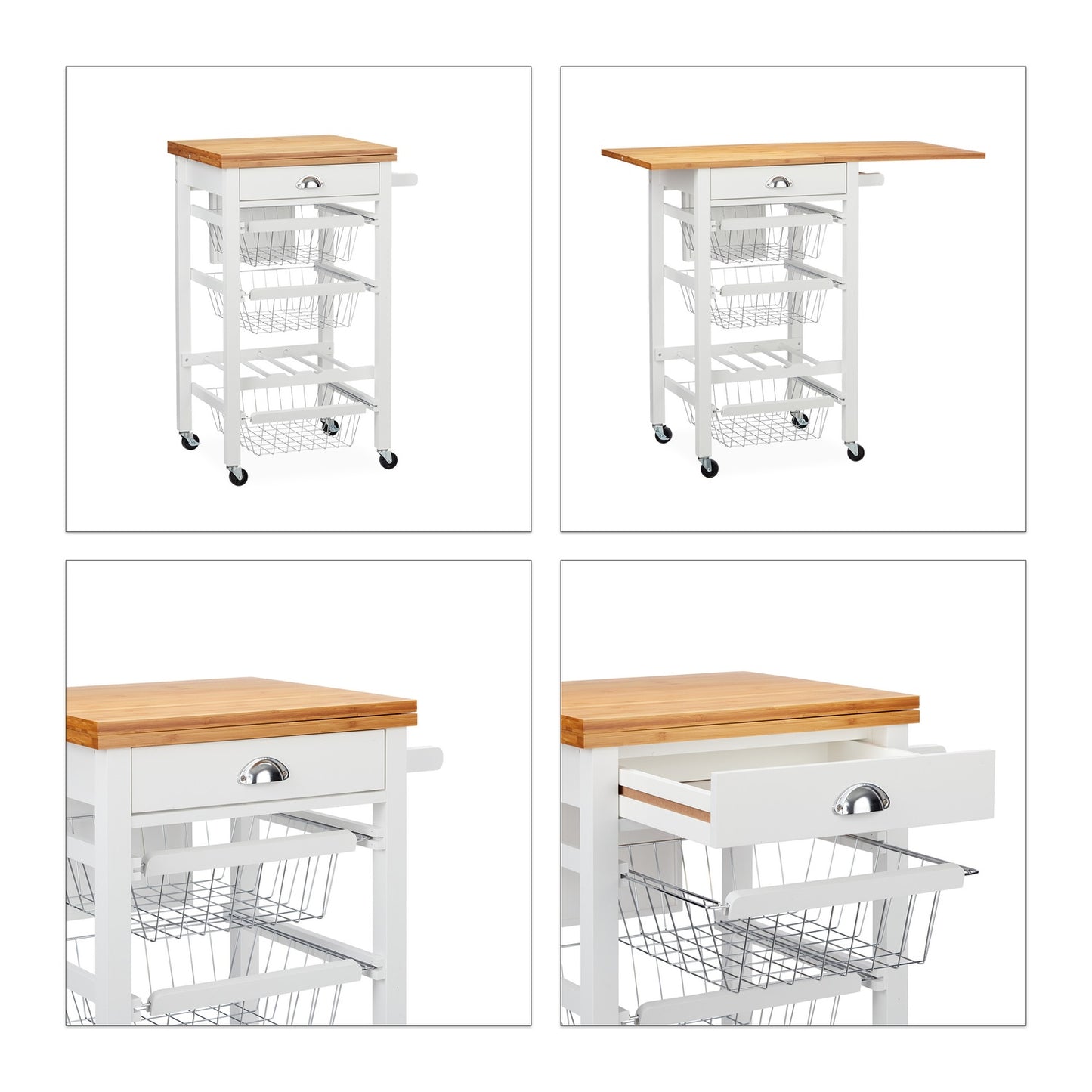 Kitchen trolley with folding worktop