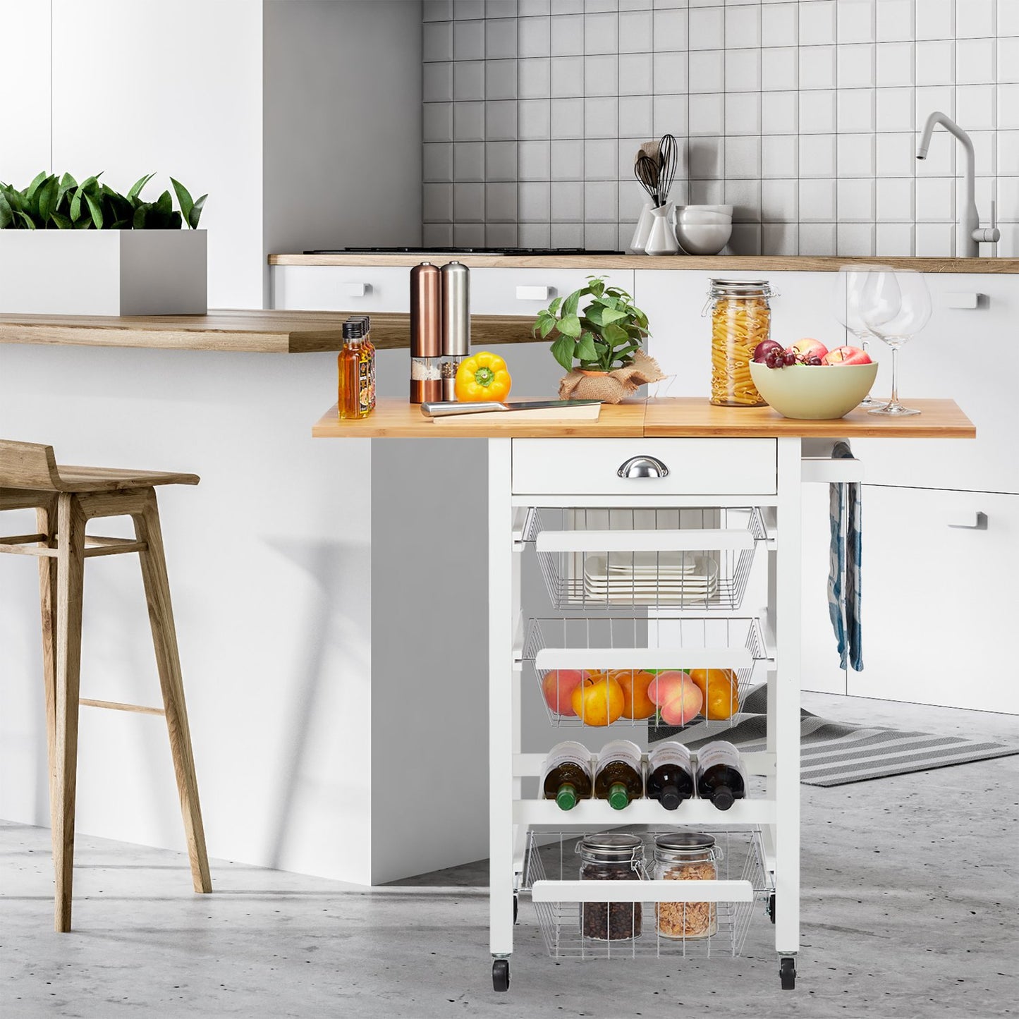 Kitchen trolley with folding worktop