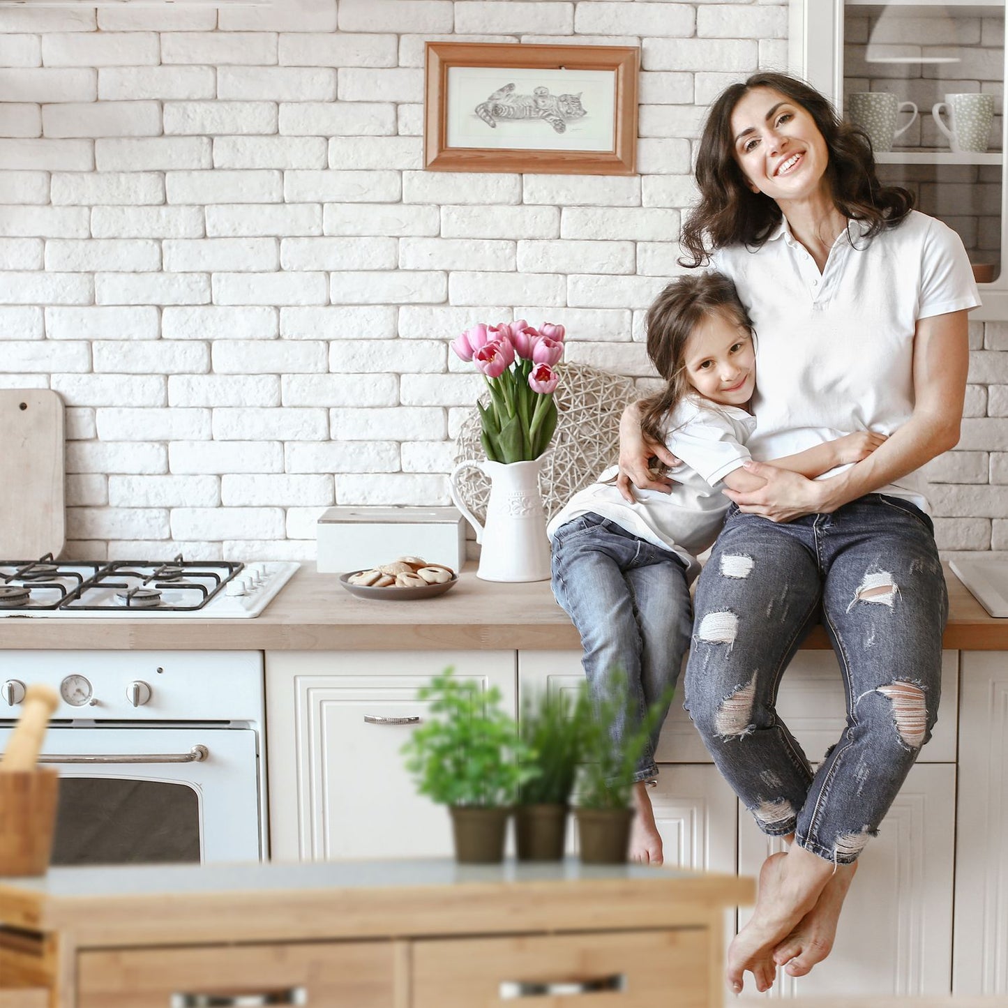 Kitchen trolley with marble top