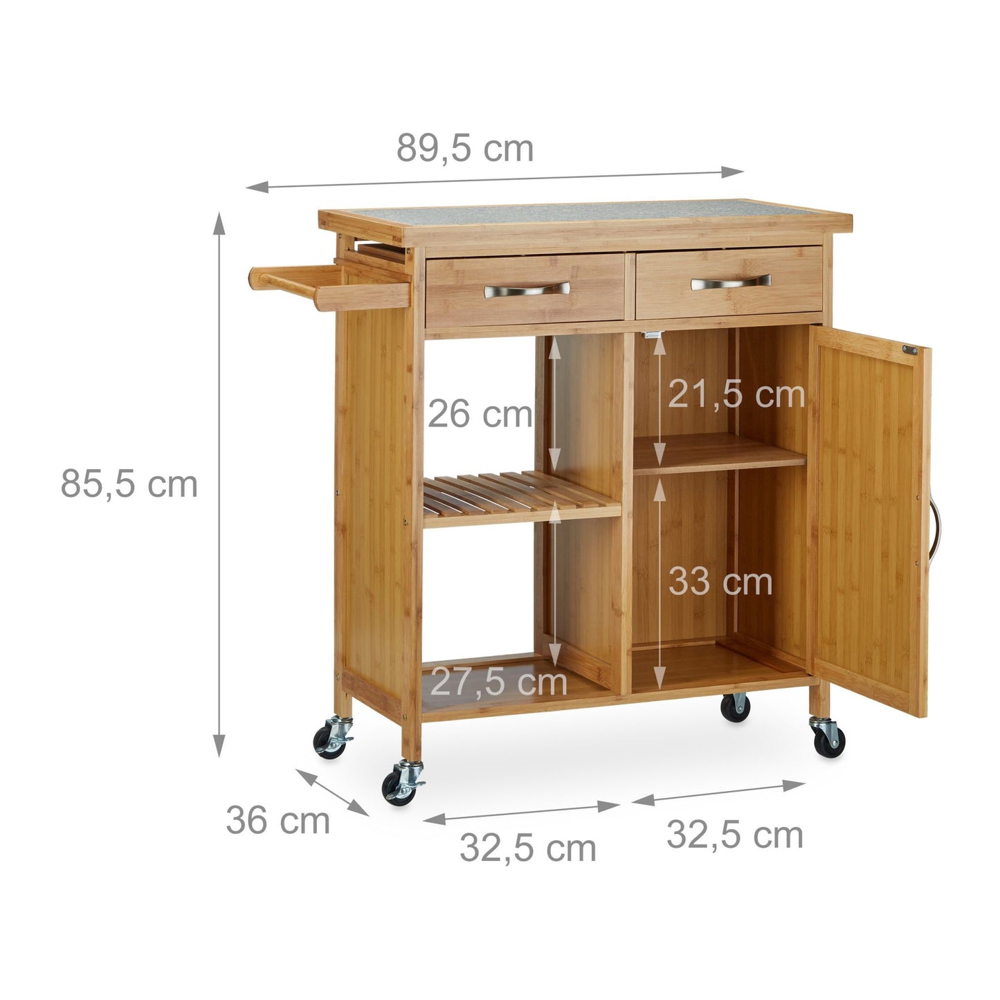 Kitchen trolley with marble top