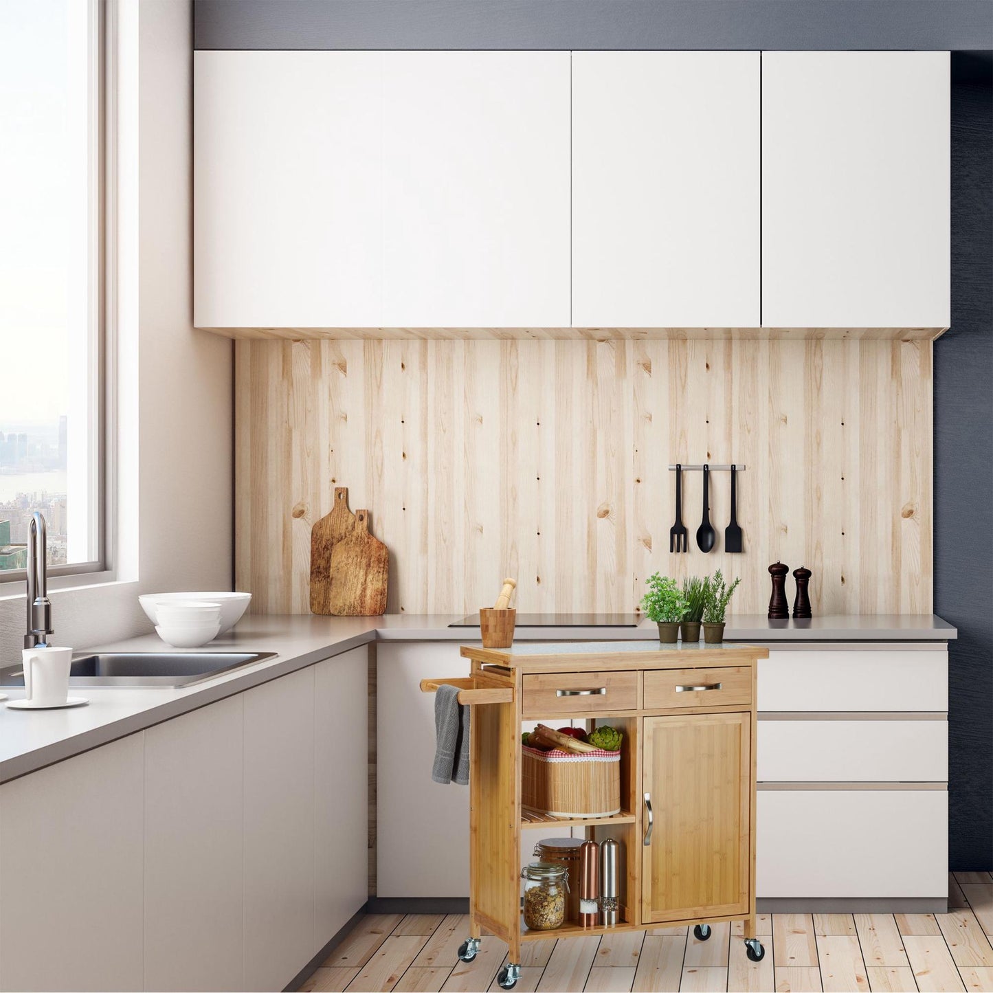 Kitchen trolley with marble top