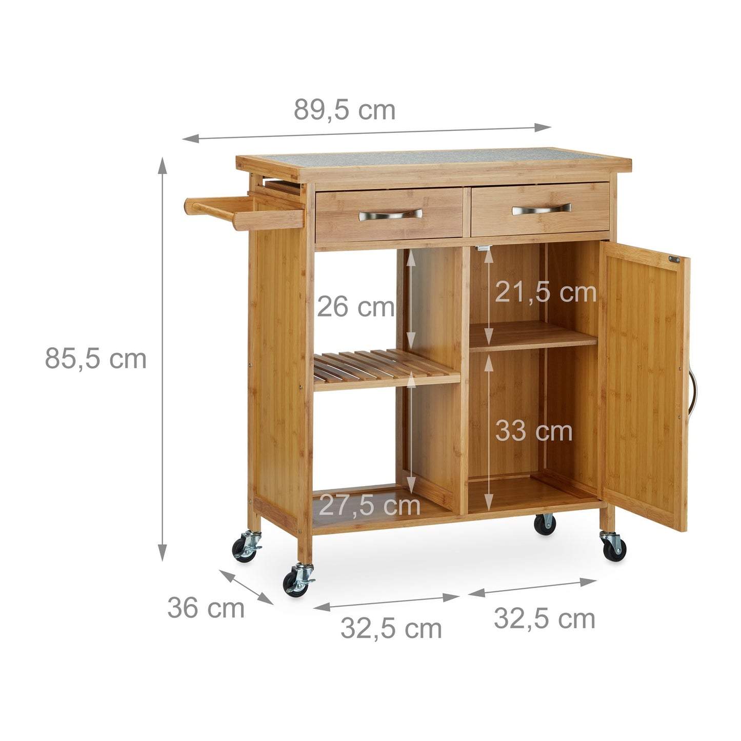 Kitchen trolley with marble top