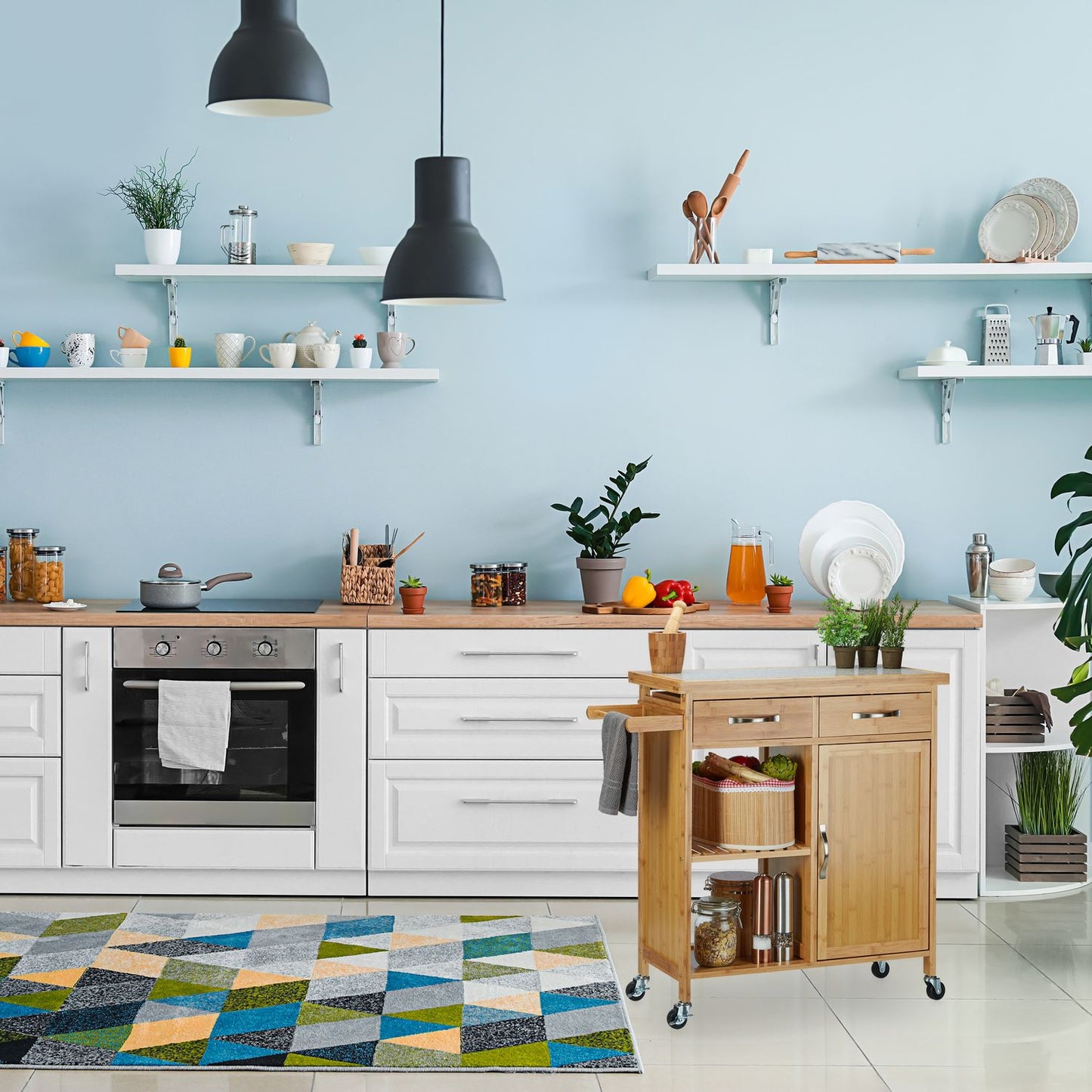 Kitchen trolley with marble top