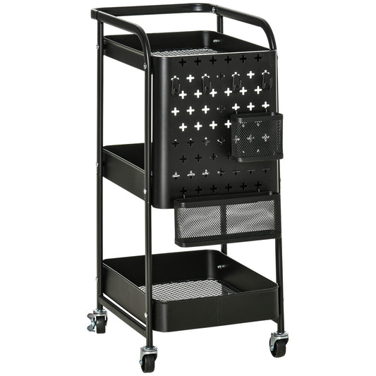 Rolling Kitchen Cart with Hooks and Storage Baskets