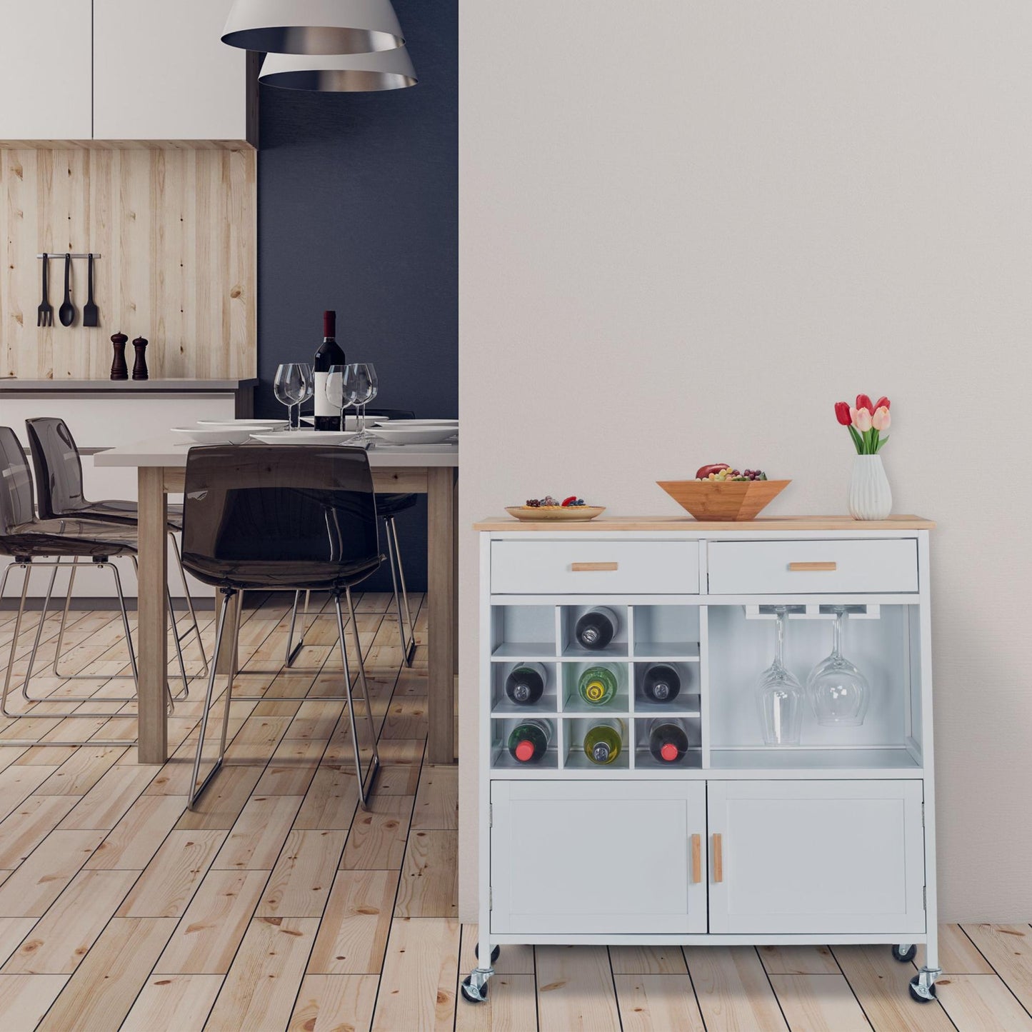 Kitchen trolley with wine rack