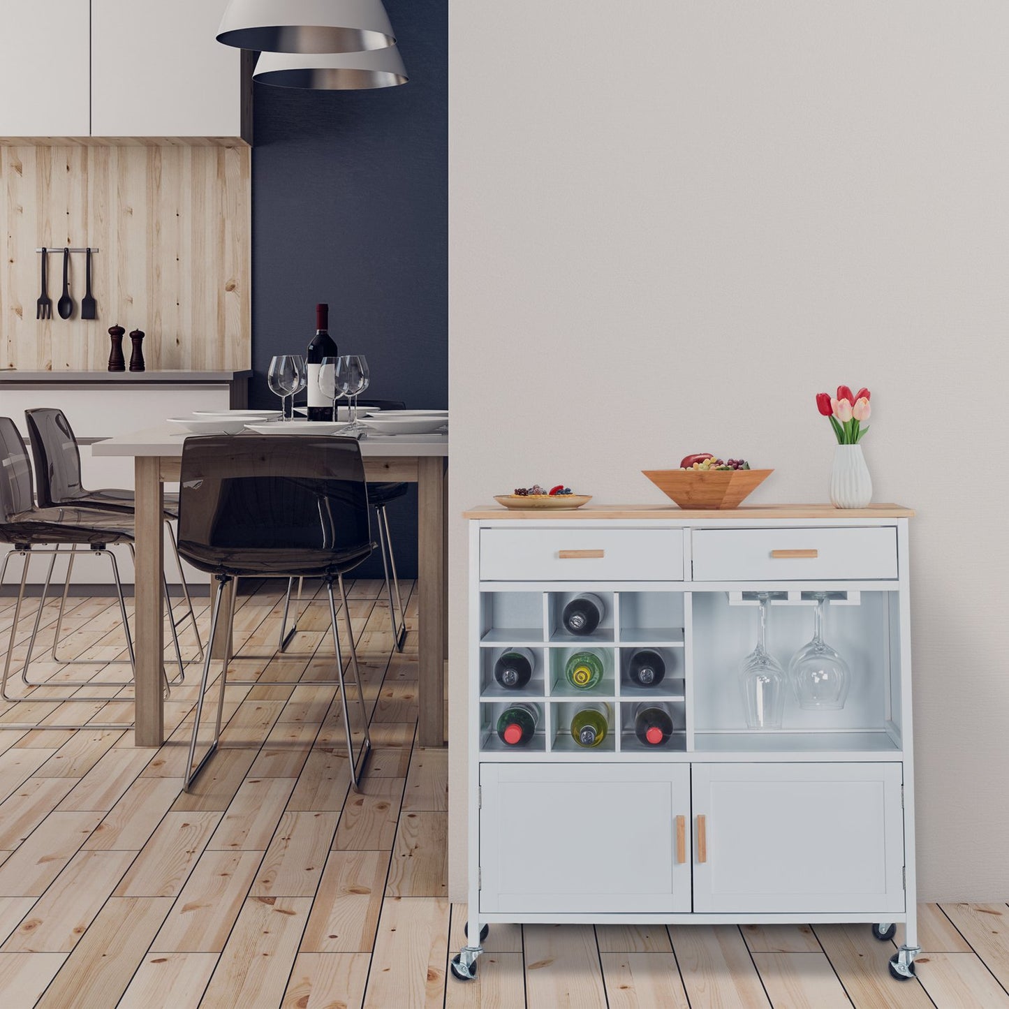 Kitchen trolley with wine rack