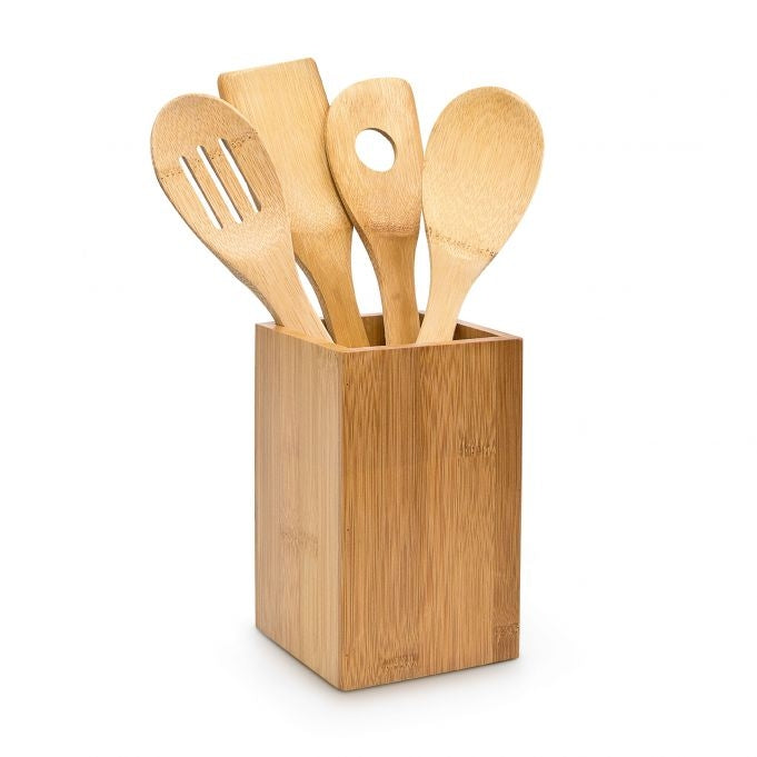 Kitchen utensil bamboo 5 parts with holder