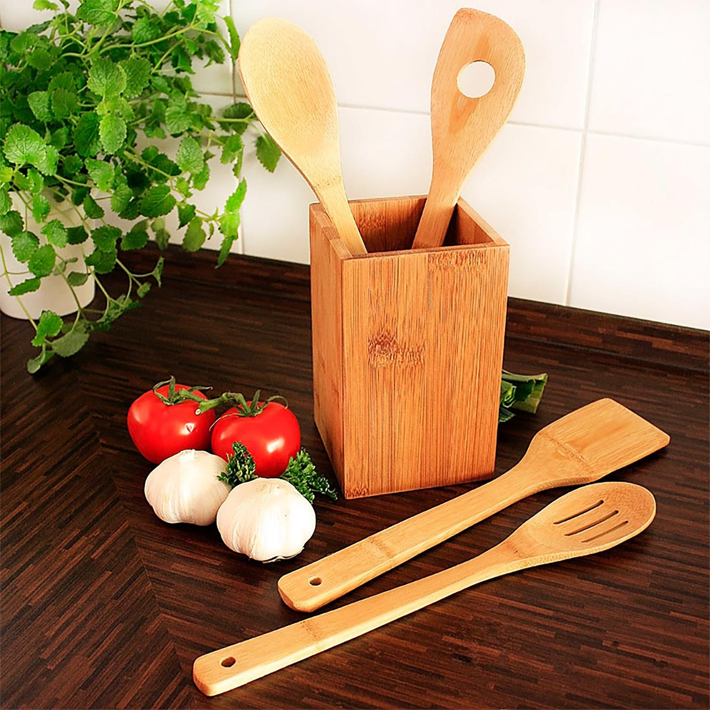 Kitchen utensil bamboo 5 parts with holder