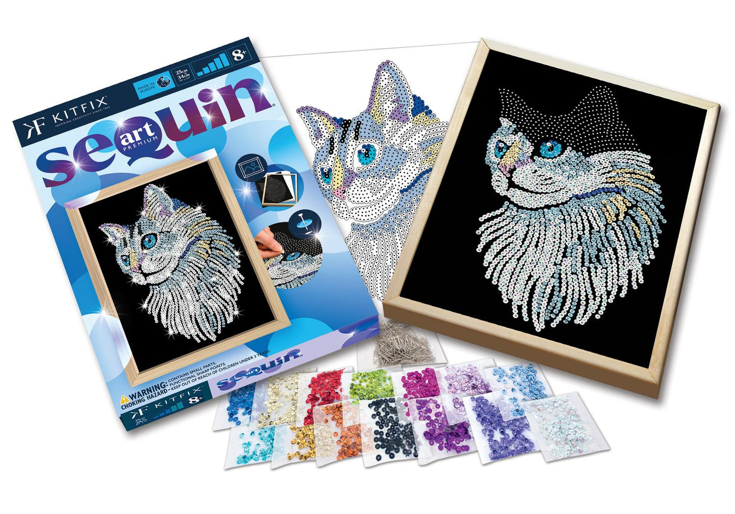Kitfix Diy Set Sequin Art Blue Premium White Cat