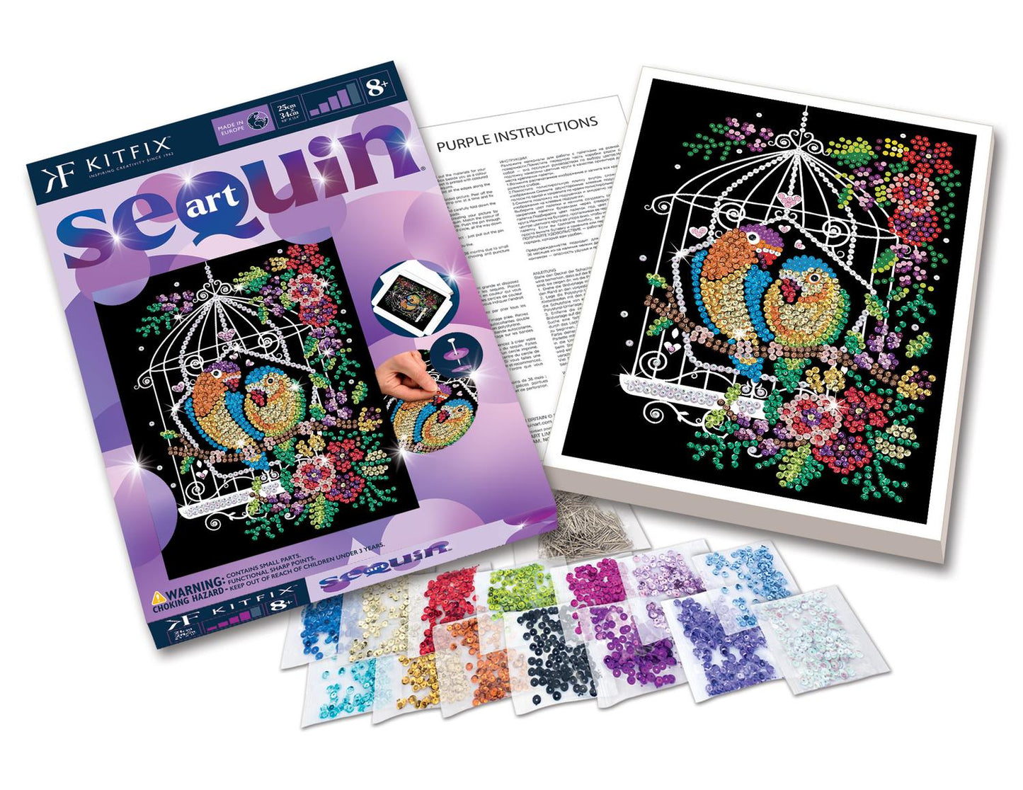 Kitfix Diy Set Sequin Art Purple Birdcage