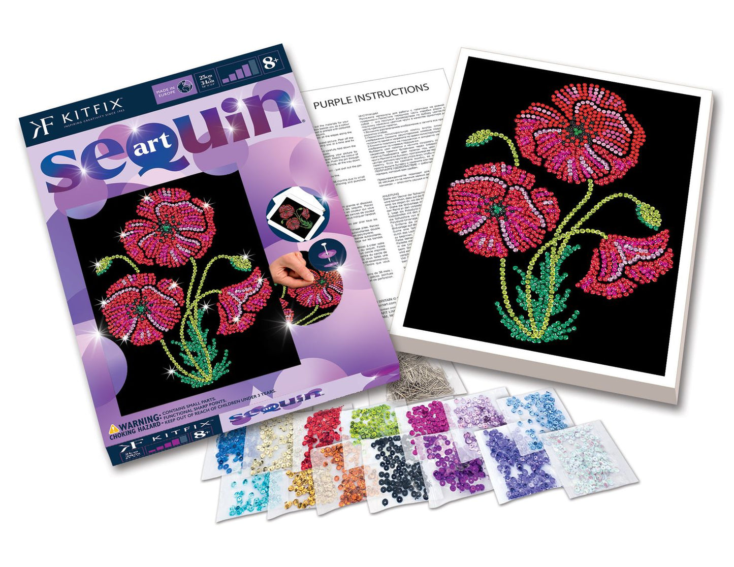 Kitfix Diy Set Sequin Art Purple Poppies