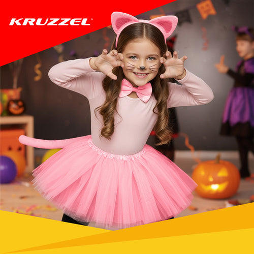Kitten Costume Set, Pink, 4-Piece, Ages 3-10