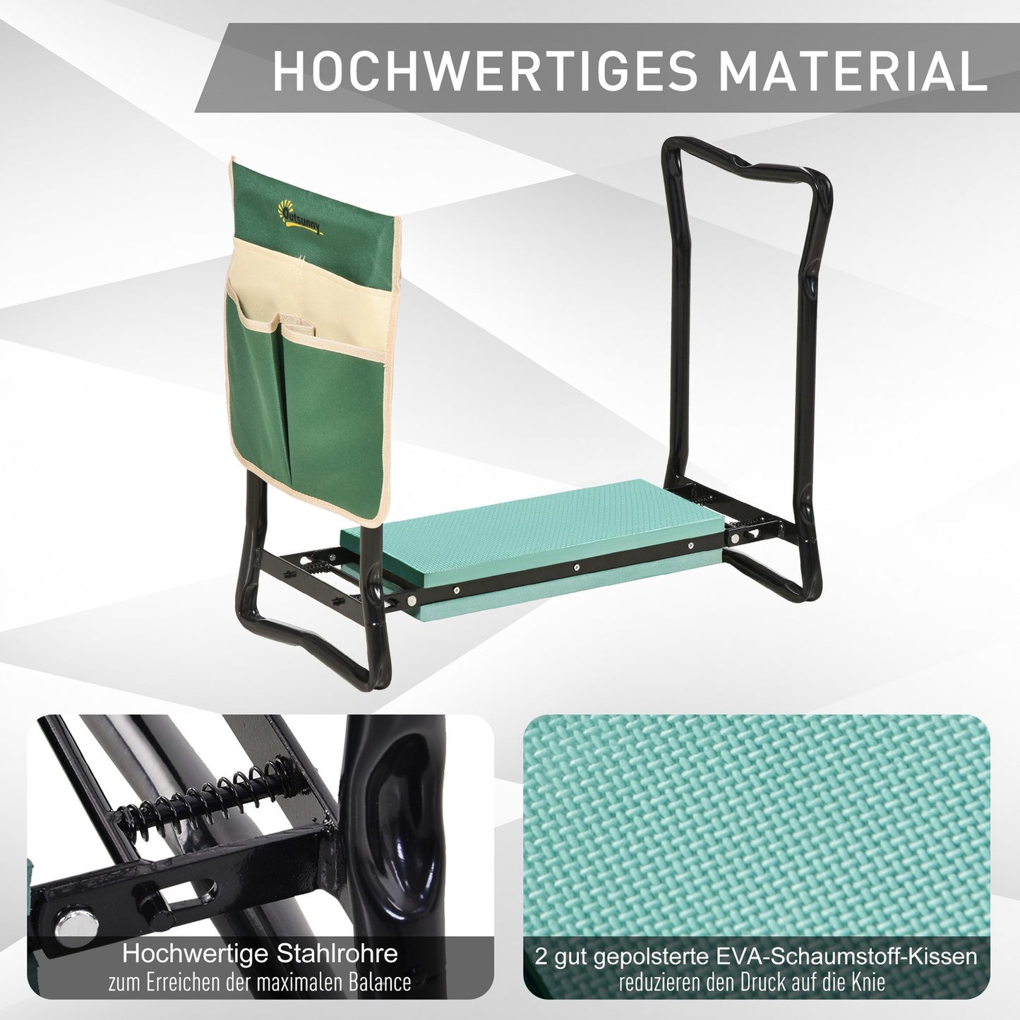 Folding garden kneeler & seat with tool bag, EVA foam