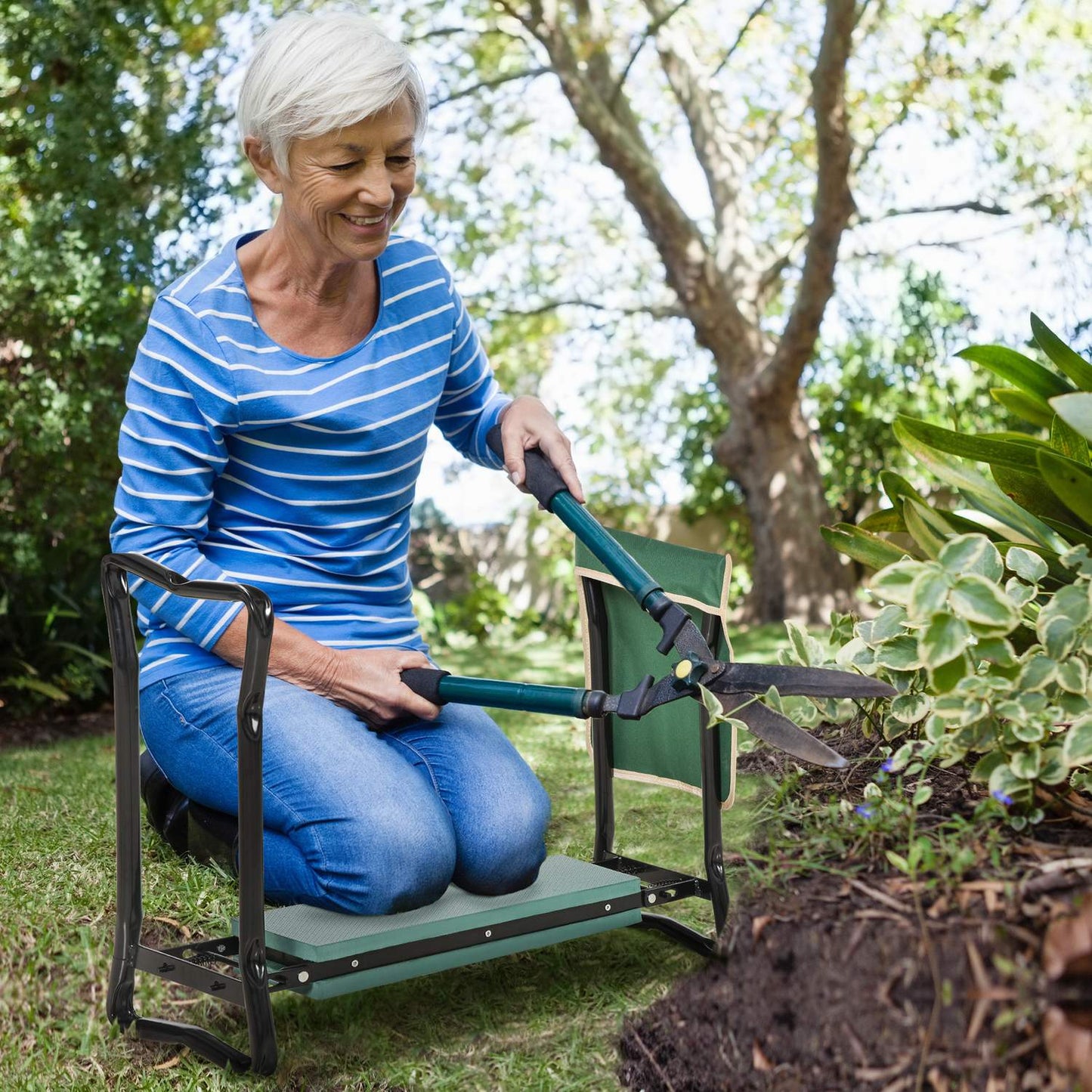 Folding garden kneeler & seat with tool bag, EVA foam