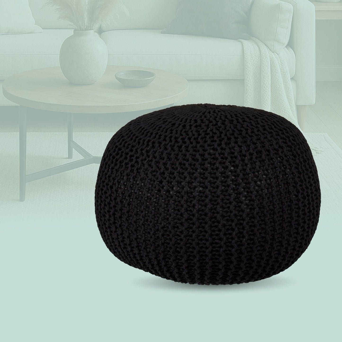 Knitted Pouf – Round, Boho Design, Polystyrene Fill