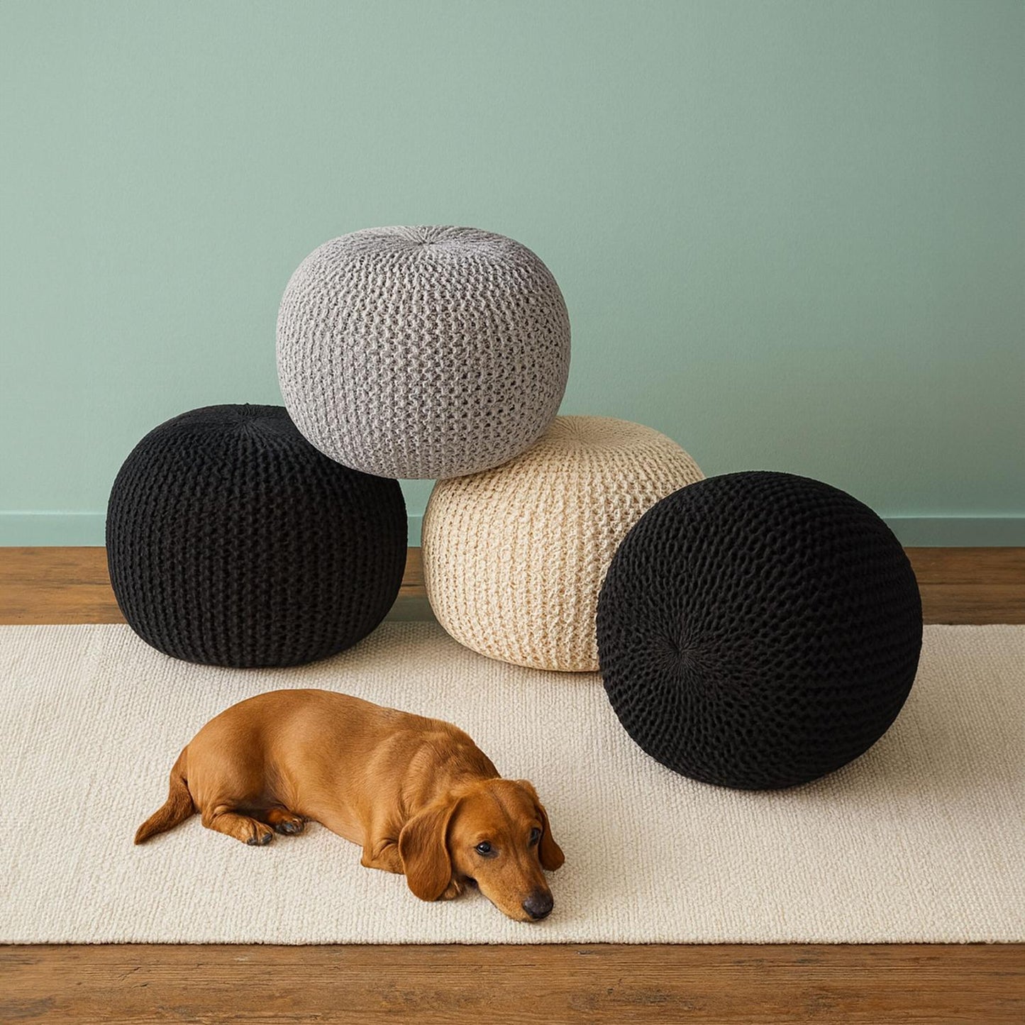 Knitted Pouf – Round Floor Seat, Boho Design