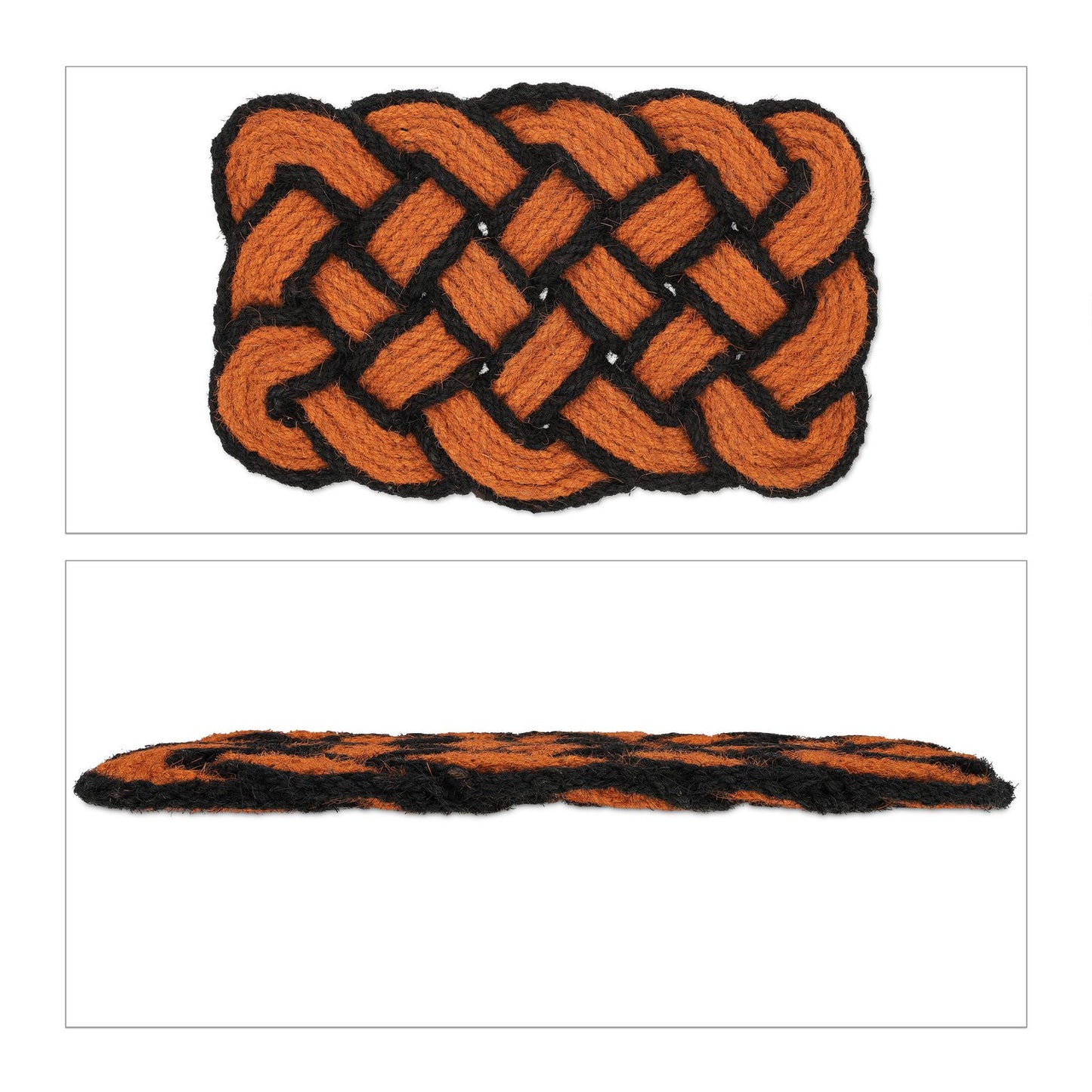 Knotted Orange/Black Coir Rug