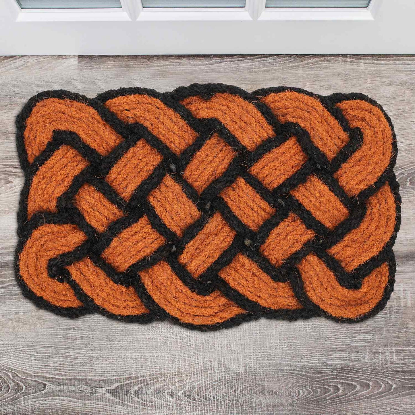 Knotted Orange/Black Coir Rug