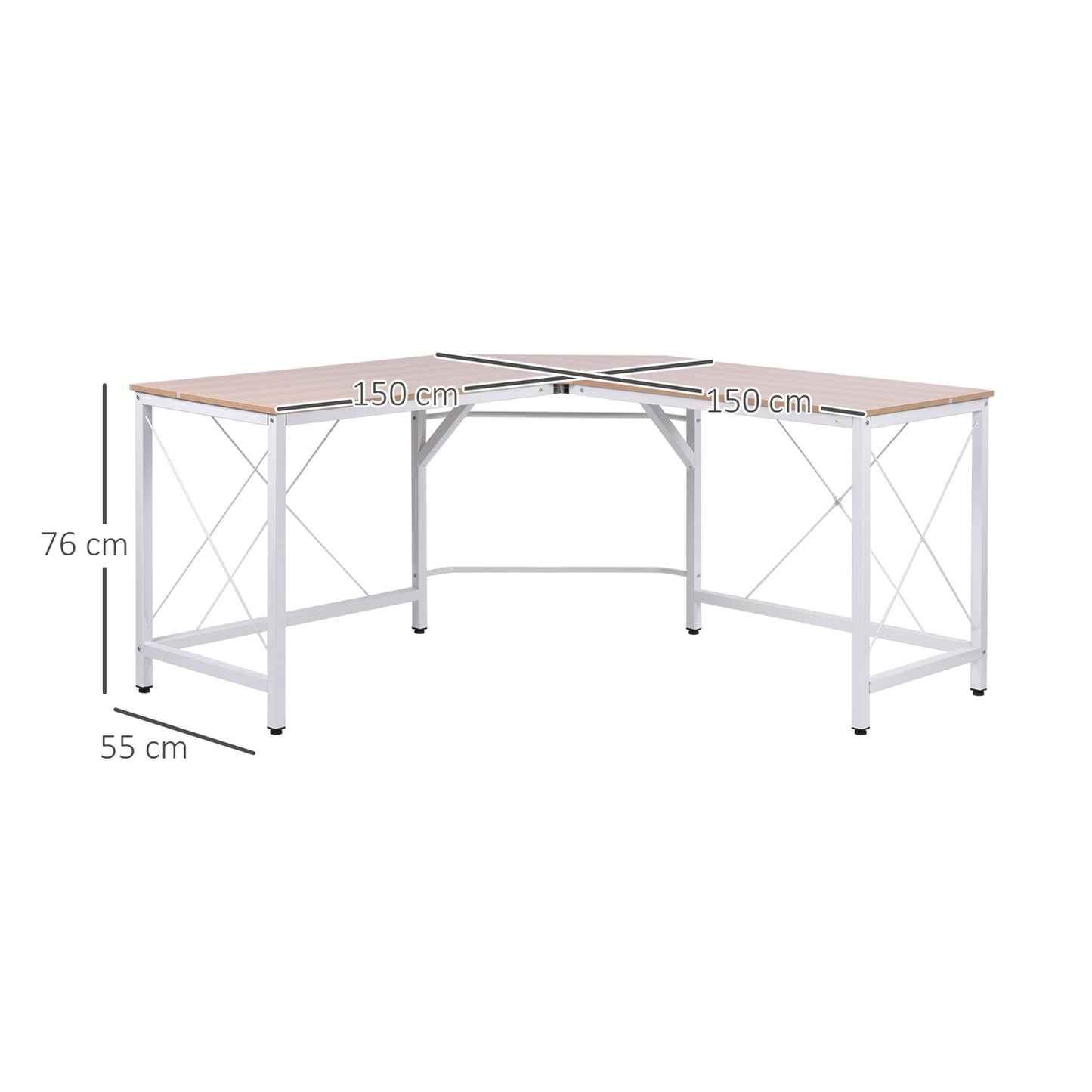L-shaped corner desk, MDF wood, 150x150x76 cm