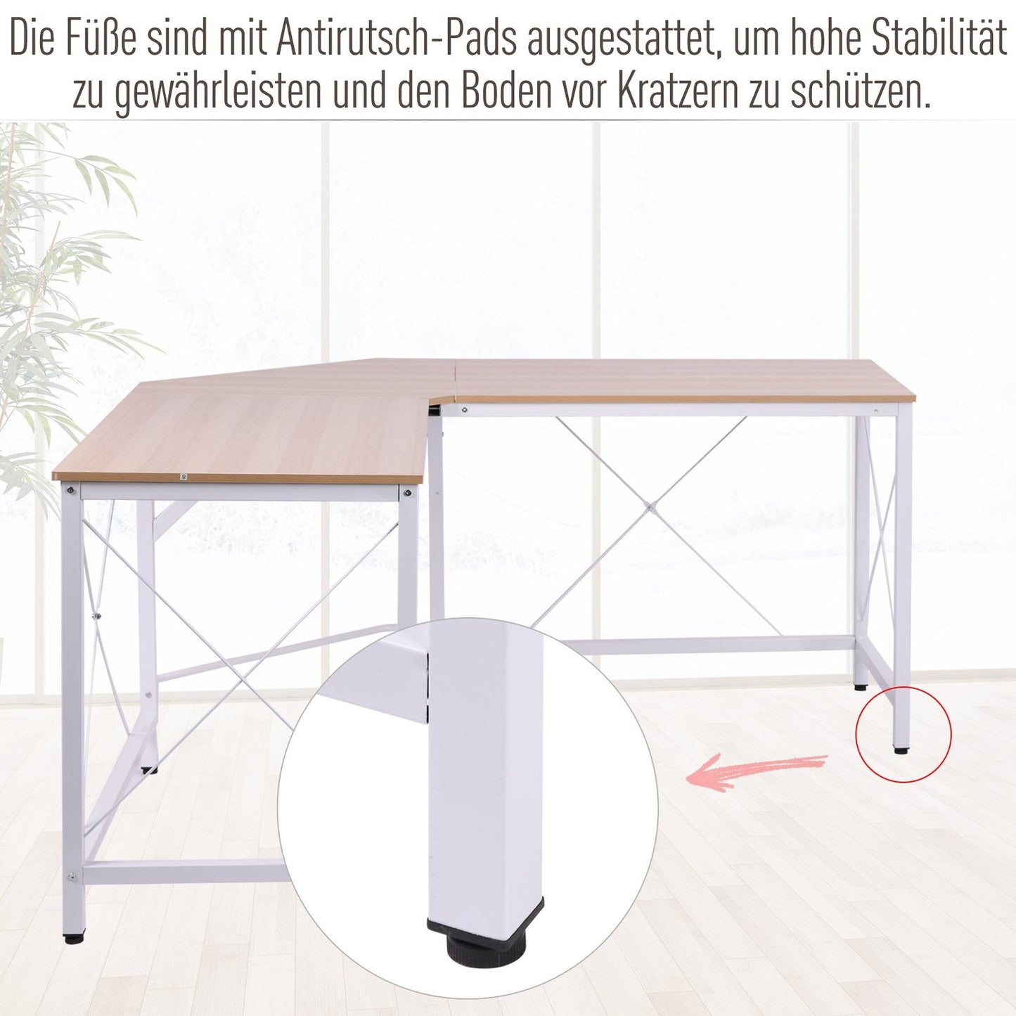 L-shaped corner desk, MDF wood, 150x150x76 cm
