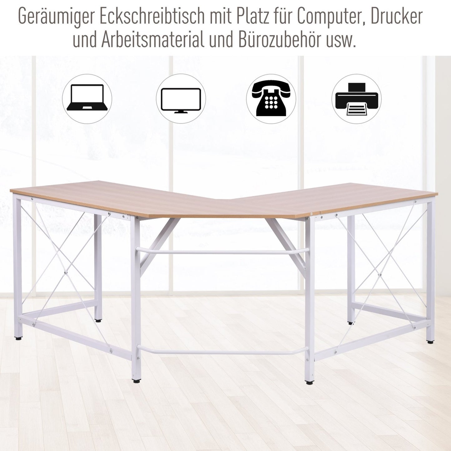 L-shaped corner desk, MDF wood, 150x150x76 cm