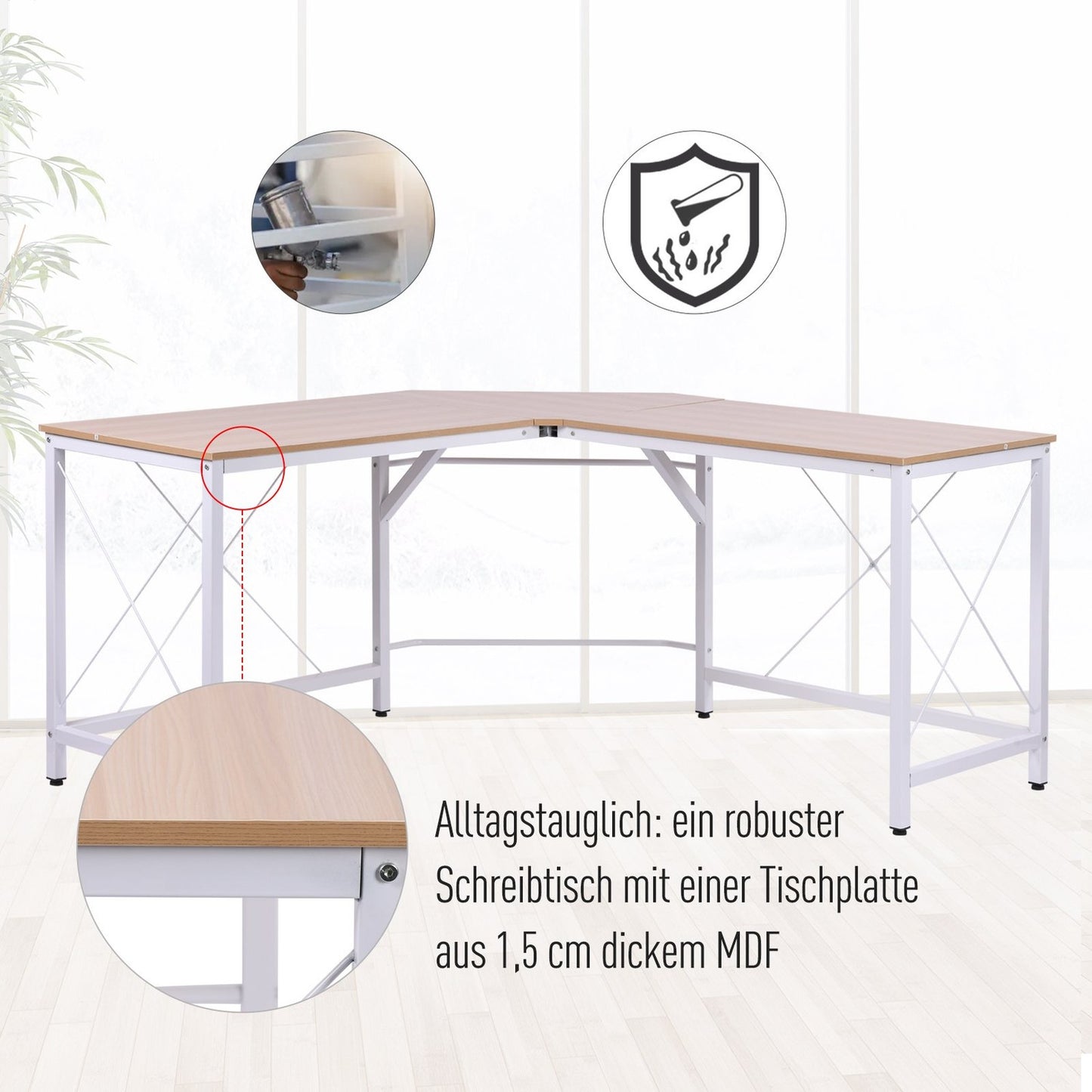 L-shaped corner desk, MDF wood, 150x150x76 cm