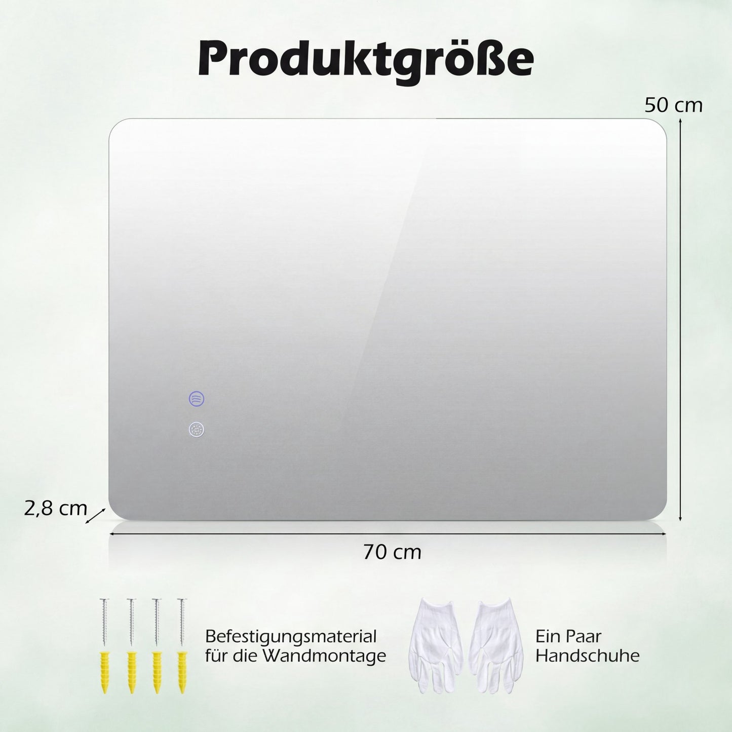 LED Bathroom Mirror, 70x50 cm, Anti-Fog, Adjustable Light
