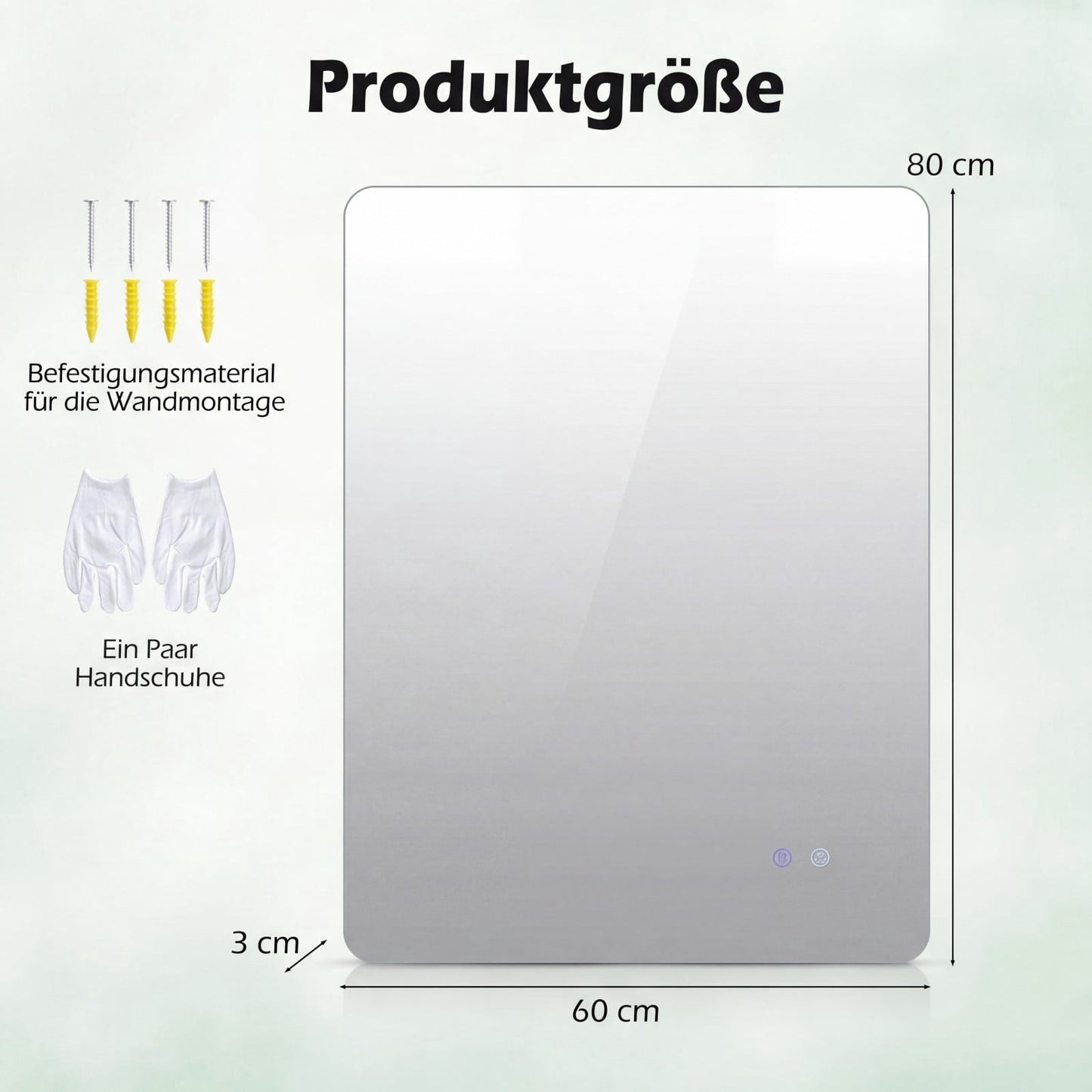 LED Bathroom Mirror, 80x60 cm, Anti-Fog, Adjustable Light