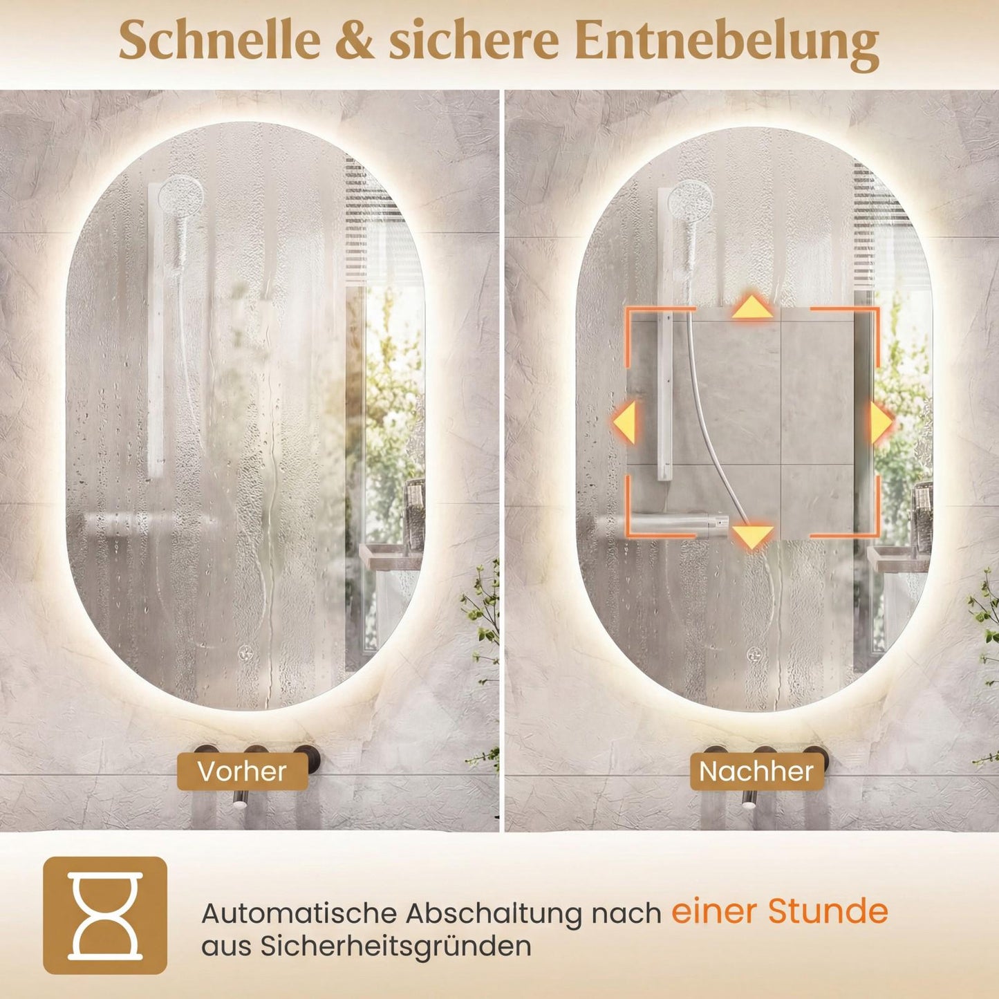 LED Bathroom Mirror, 90x55 cm, Anti-Fog, Adjustable Light