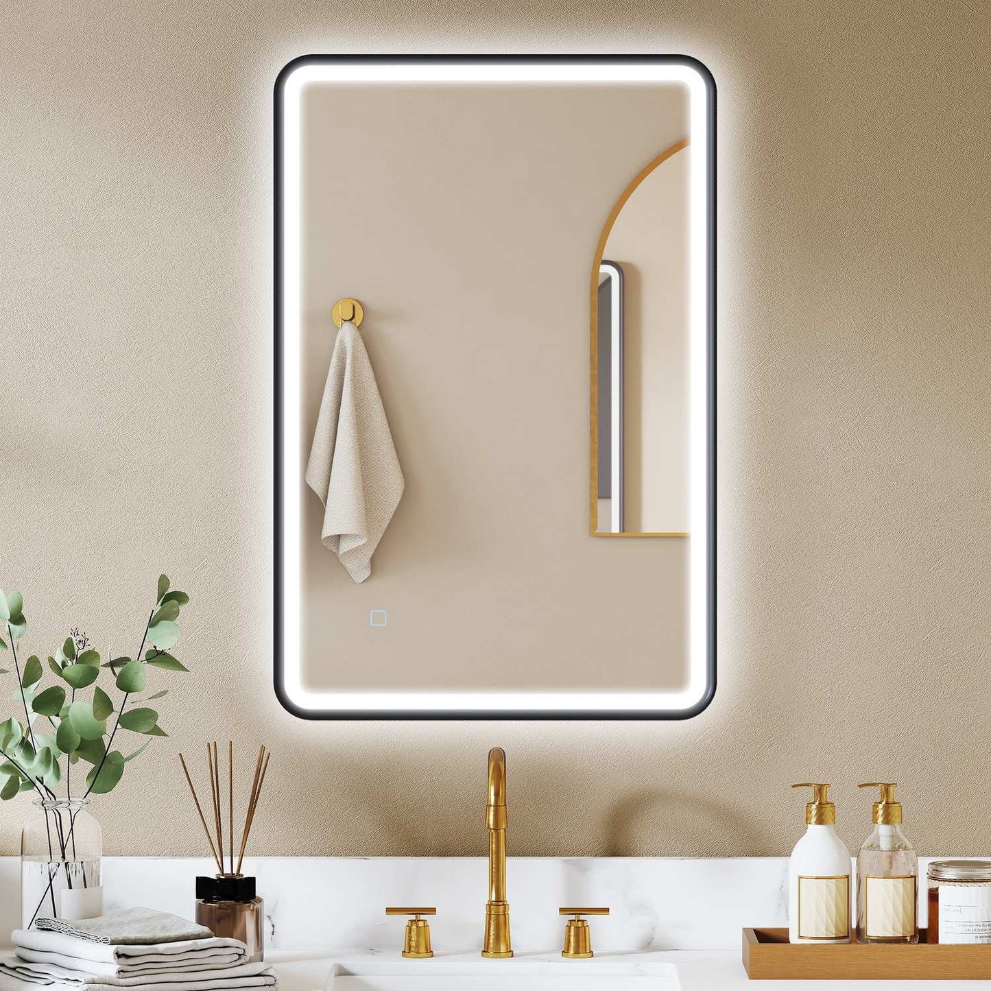 LED Bathroom Mirror, 90x60 cm, Dimmable, 3 Colors, Black