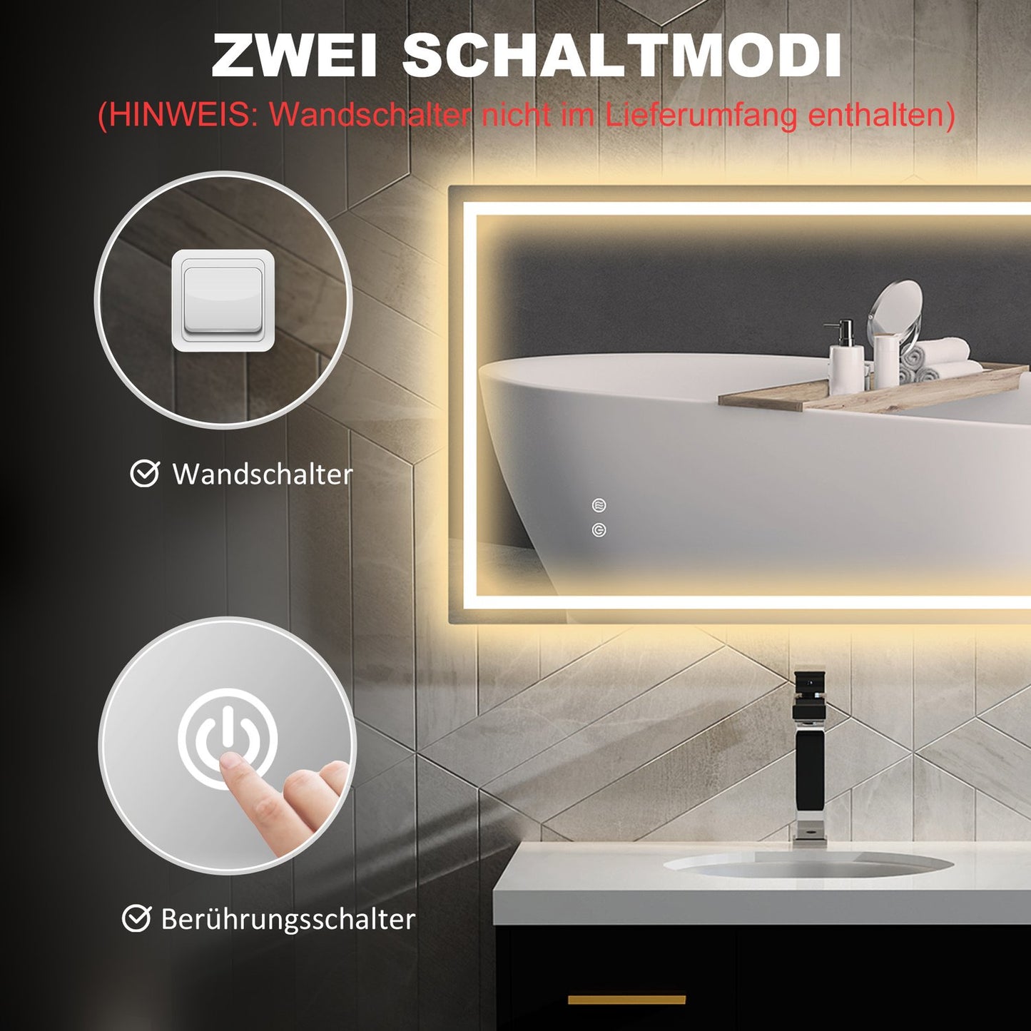 LED Bathroom Mirror – Adjustable Brightness, Anti-Fog, 100x60 cm