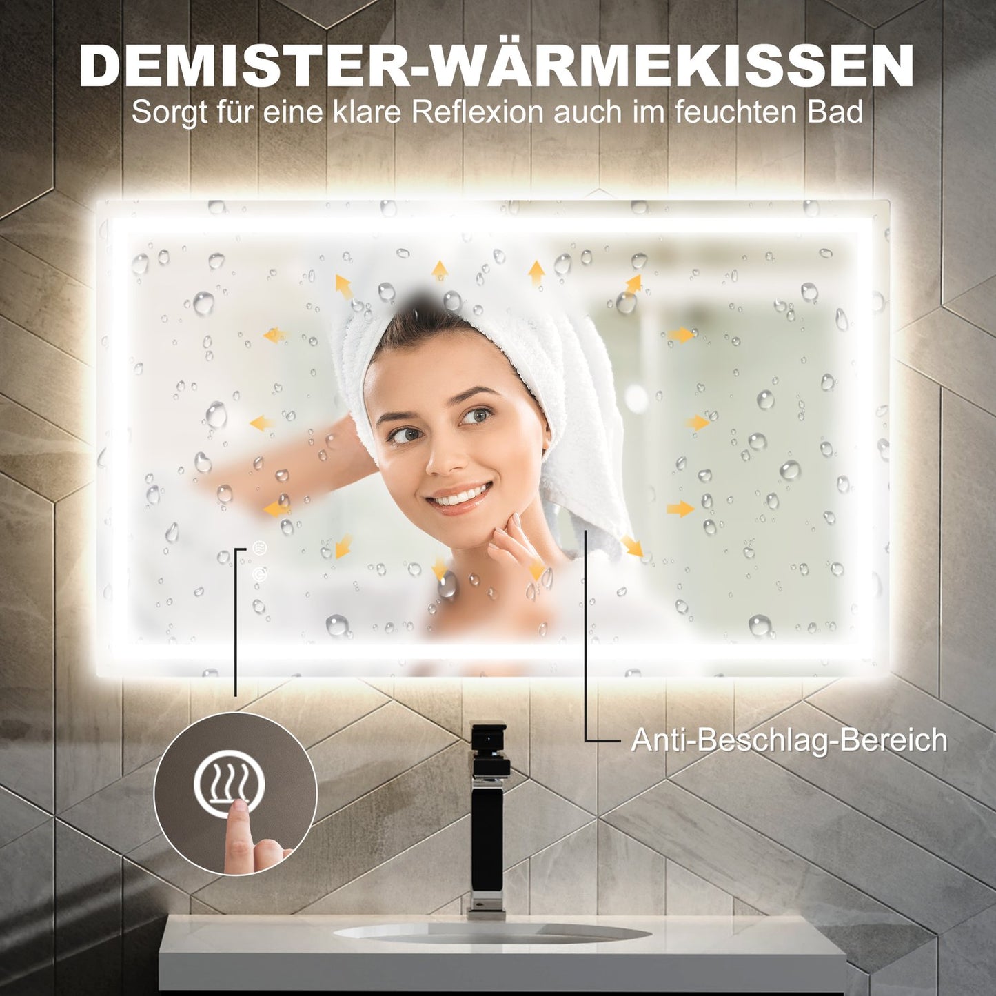 LED Bathroom Mirror – Adjustable Brightness, Anti-Fog, 100x60 cm