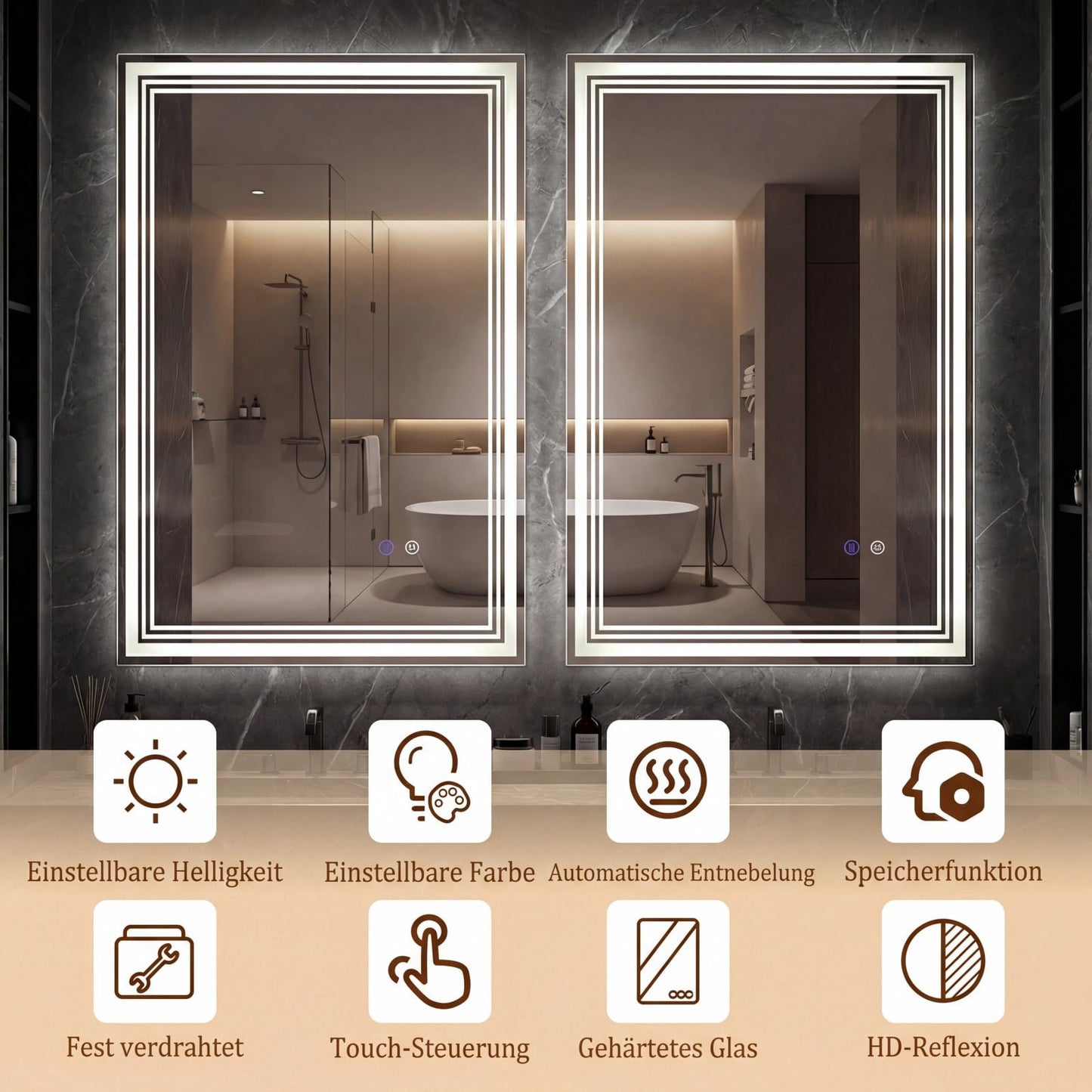 LED Bathroom Mirror, Anti-Fog, Memory, 70x50 cm