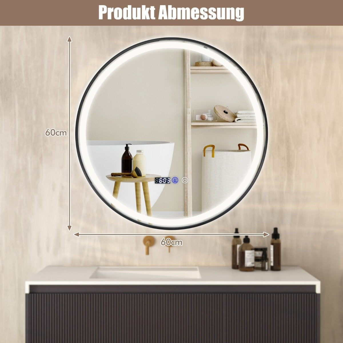 LED Bathroom Mirror with Anti-Fog, 3-Color Light, Memory