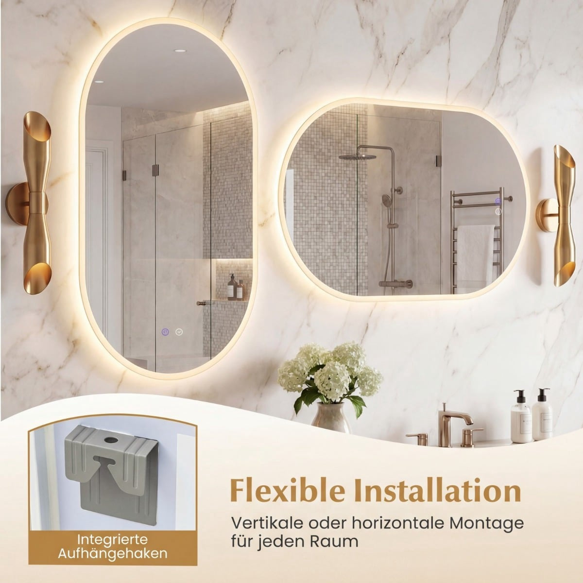 LED Bathroom Mirror with Anti-Fog, 3 Color Modes, 80x50cm