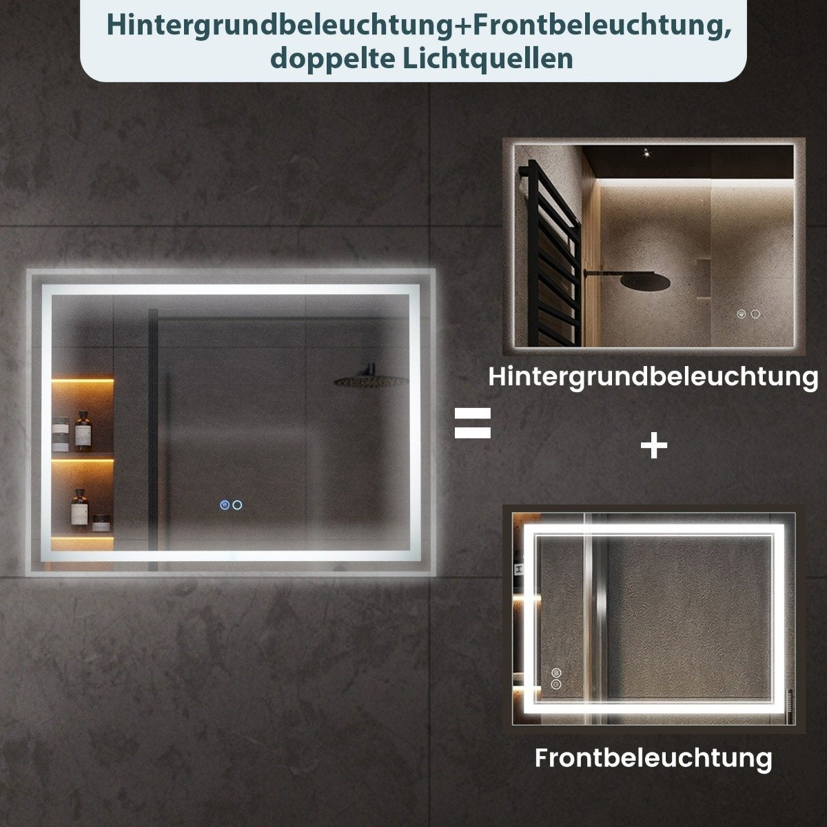 LED Bathroom Mirror with Anti-Fog, 80x60 cm, Dual Lighting