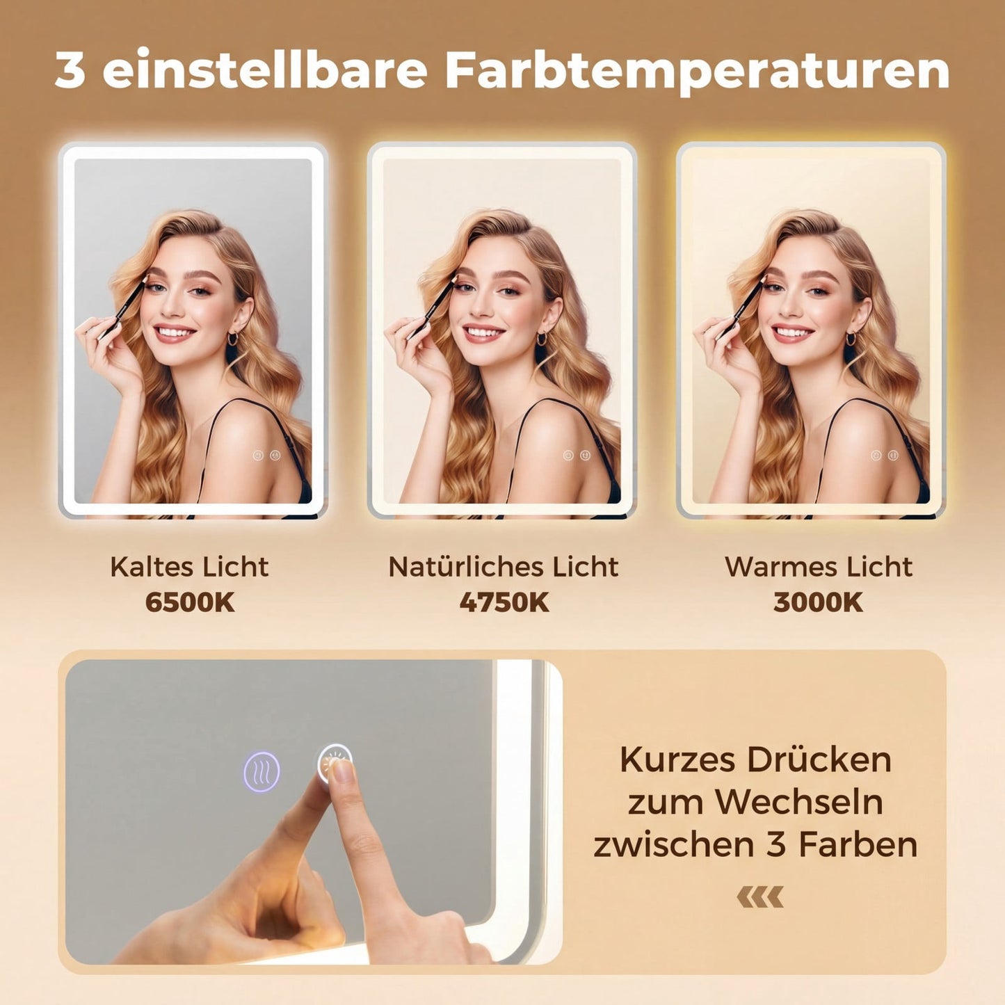LED Bathroom Mirror with Anti-Fog, Dimmable, 70x50 cm